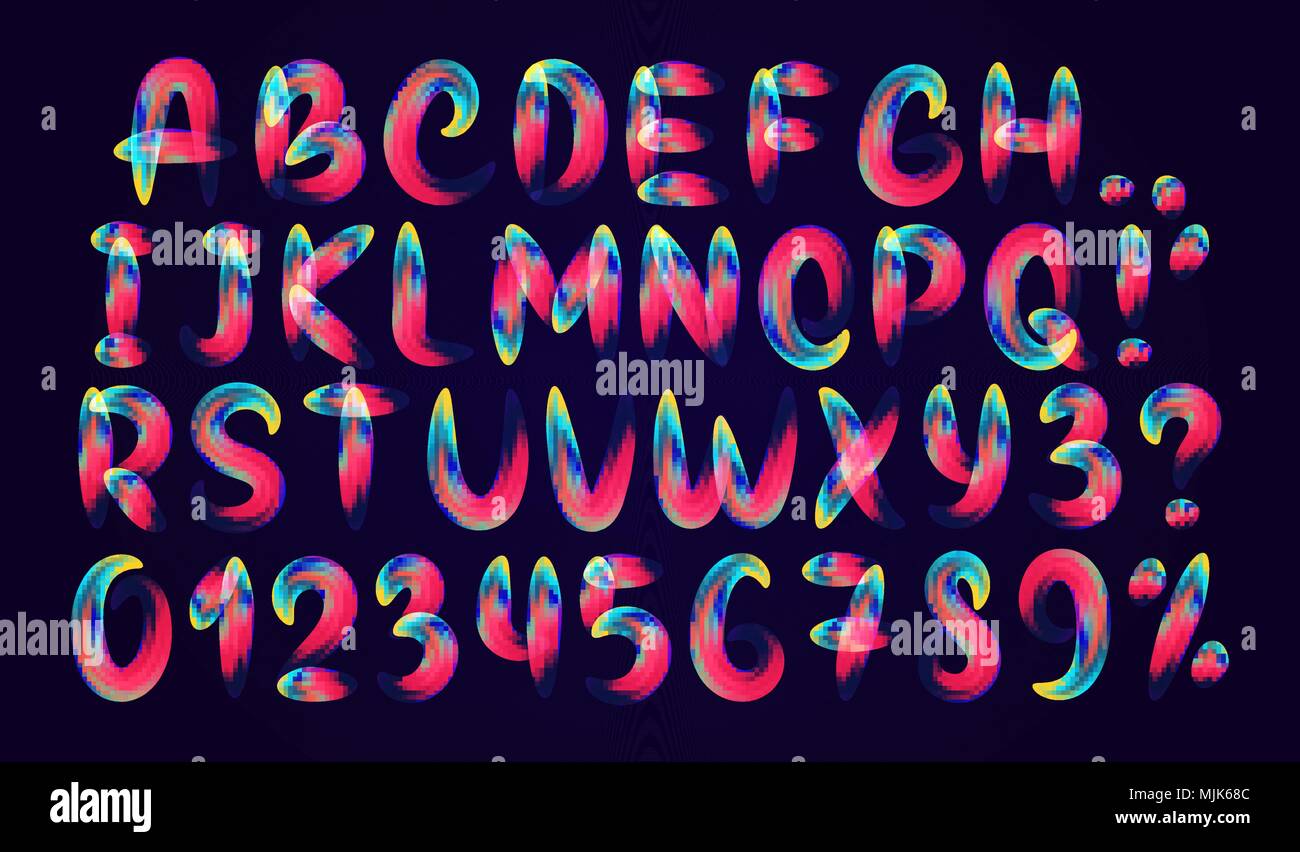 Fluid farbigen Buchstaben. Alphabet Schrift von Schmelzen Flüssigkeit. Design 3d Zeichen auf schwarzem Hintergrund isoliert. Stock Vektor
