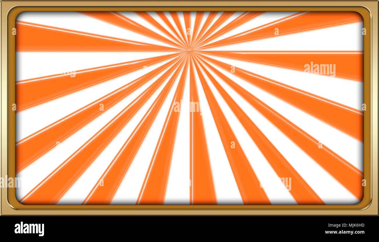 Stock Illustration - Glänzend Golden gerahmte Strahlen der OrangeLight, Rechteck leeren Hintergrund, Kopieren, 3D, Bunt orange Hintergrund. Stockfoto