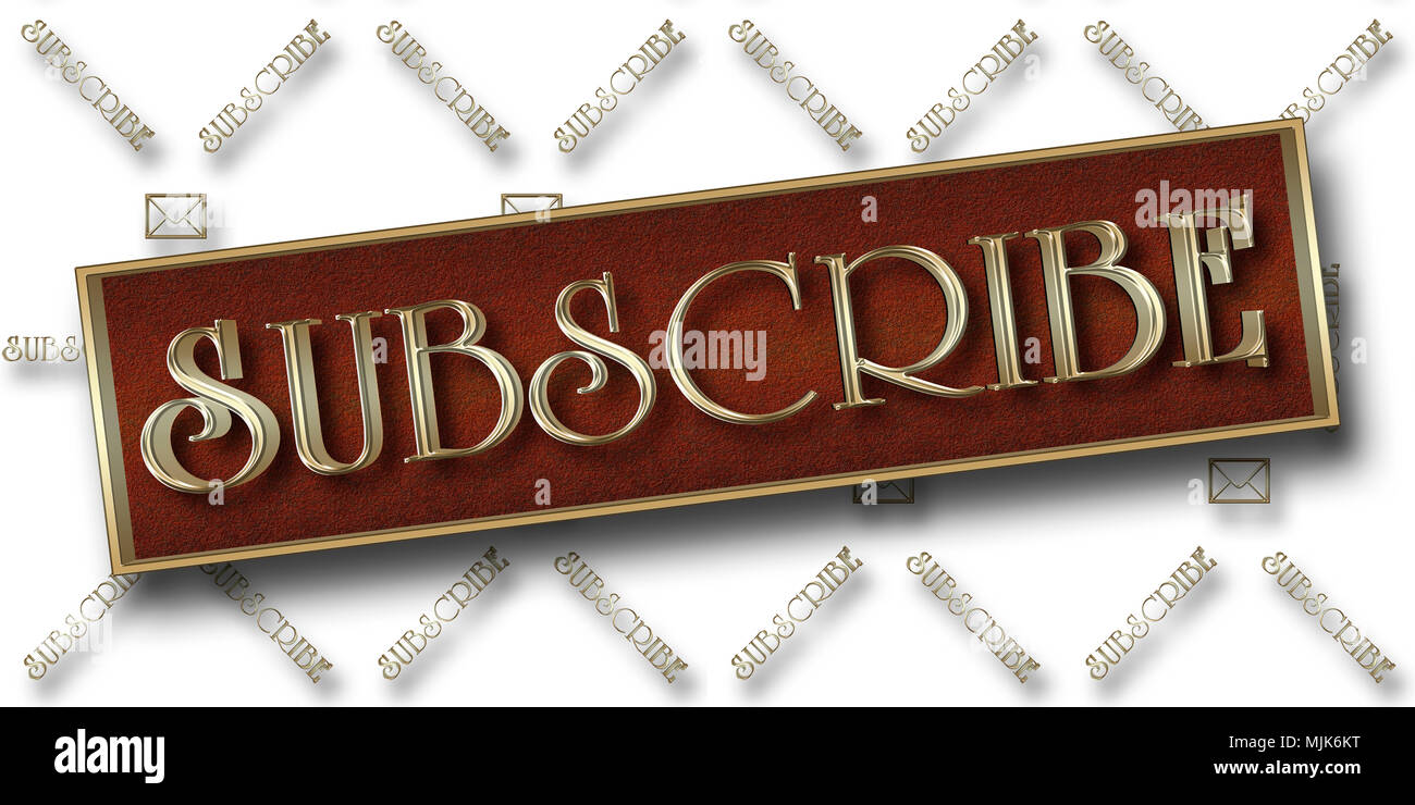 Stock Illustration - Golden abonnieren Text, 3D-Illustration, weißen Hintergrund. Stockfoto