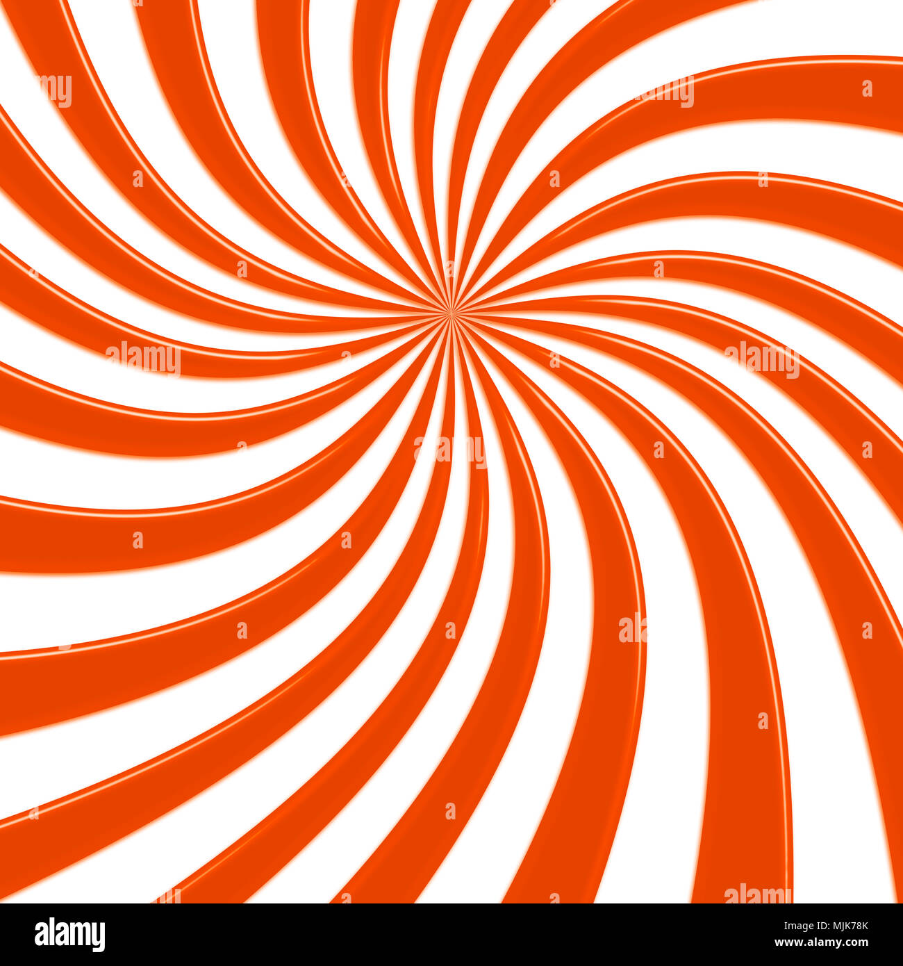 Stock Illustration - Orangefarbene Twisted Sonnenstrahlen Zentriert, leeren Raum Kopieren, 3D-Darstellung. Stockfoto