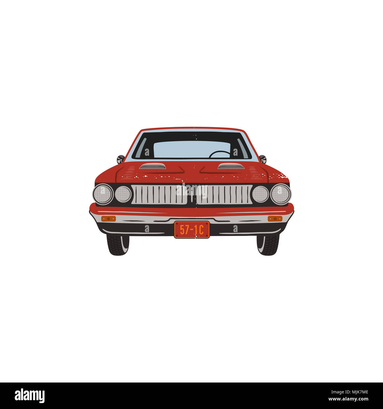 Jahrgang Hand gezeichnet Muscle Car. Retro rotes Auto symbol Design. Classic Car Emblem auf weißem Hintergrund. Lager isoliert. American Auto-Symbol. USA automotive Thema Stockfoto