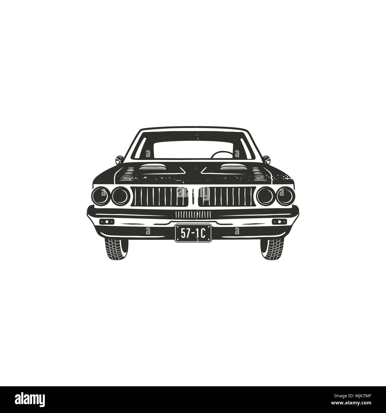 Jahrgang Hand gezeichnet Muscle Car. Retro auto Symbol Design. Classic Car Emblem auf weißem Hintergrund. Lieferbar Elemente. American Auto-Symbol. USA automotive Thema Stockfoto