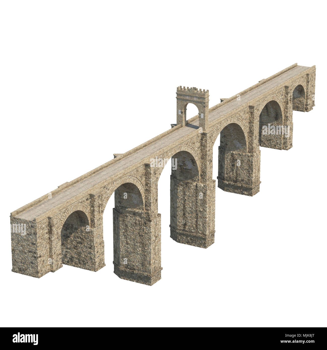 Alcantara Bridge auf Weiß. 3D-Illustration, Freistellungspfad Stockfoto