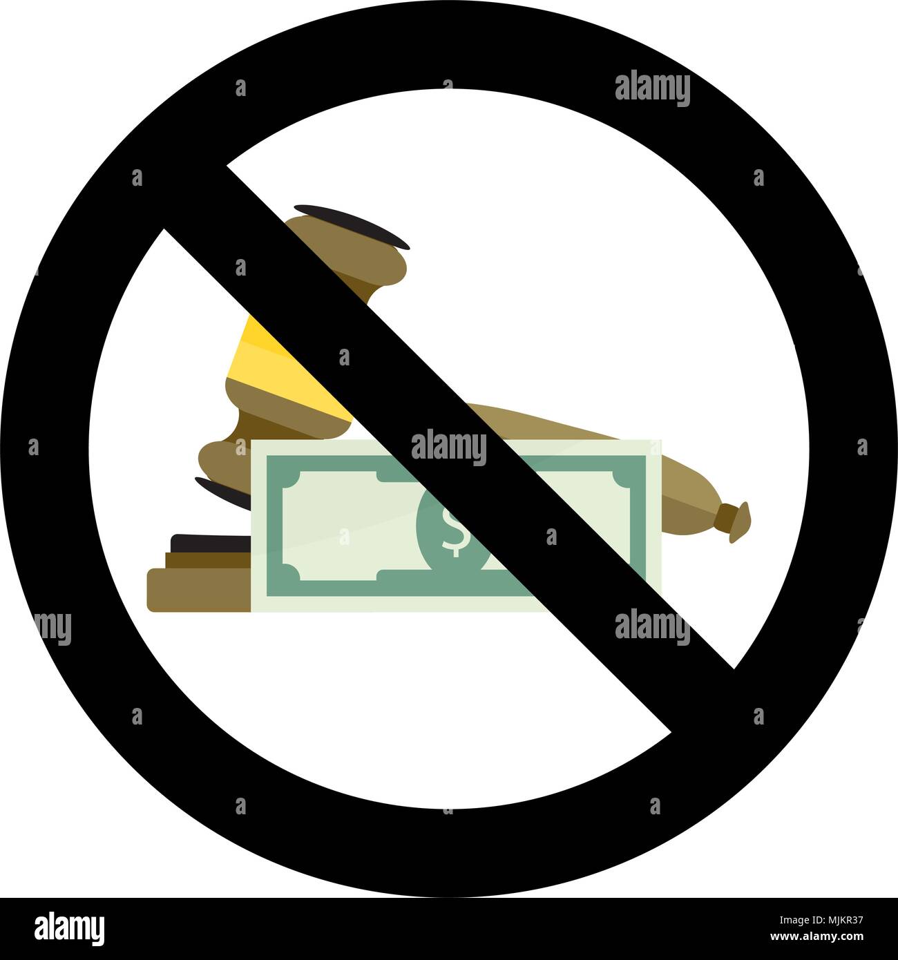 Nicht beschädigt. Verbot korrupt, keine Bestechung für Urteil, Bestechung Banknote. Vector Illustration Stock Vektor