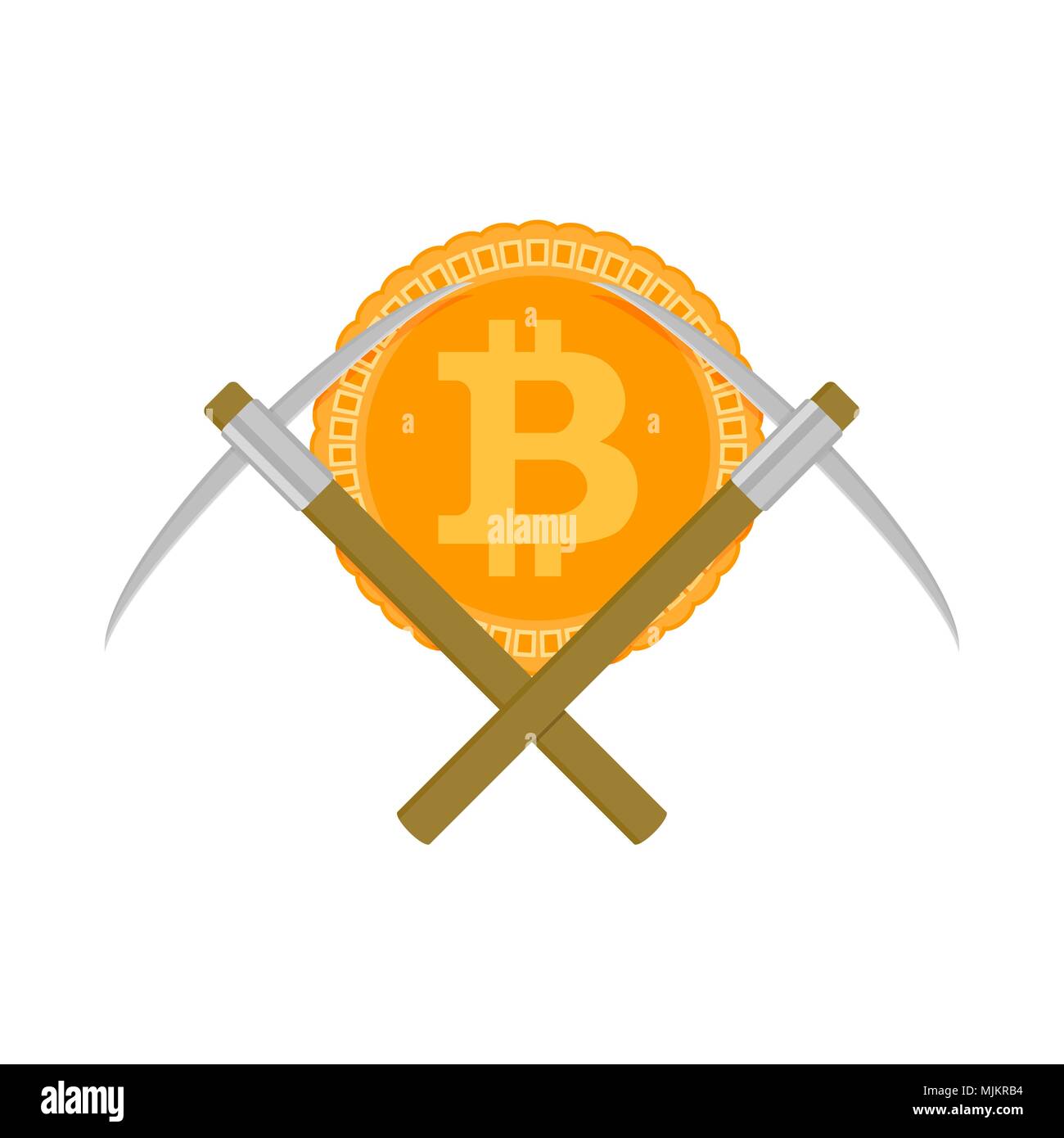 Bergbau bitcoin und Spitzhacke. Finanzen Gold Miner, Crypto digitale und virtuelle cryptocurrency. Vector Illustration Stock Vektor