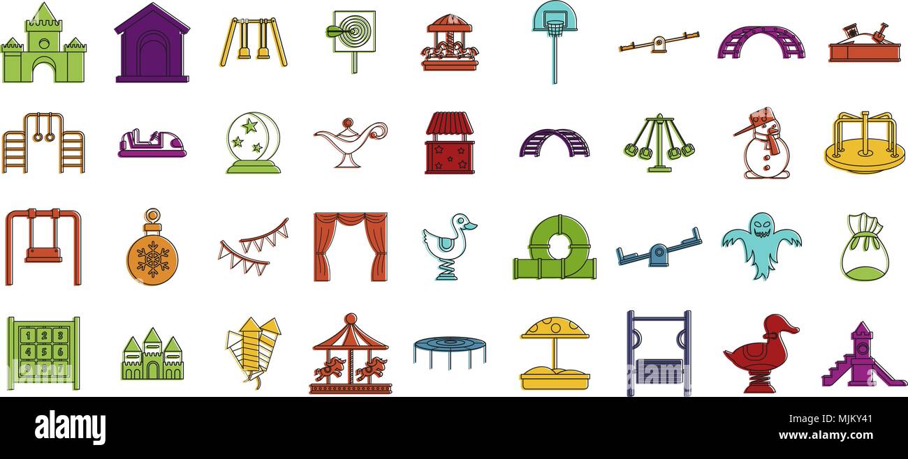 Kind amusement Icon Set. Farbe Umrisse von Kid amusement Vector Icons für Web Design auf weißem Hintergrund Stock Vektor Kind amusement Icon Set. Farbe Umrisse von Kid amusement Vector Icons für Web Design auf weißem Hintergrund Stock Vektor