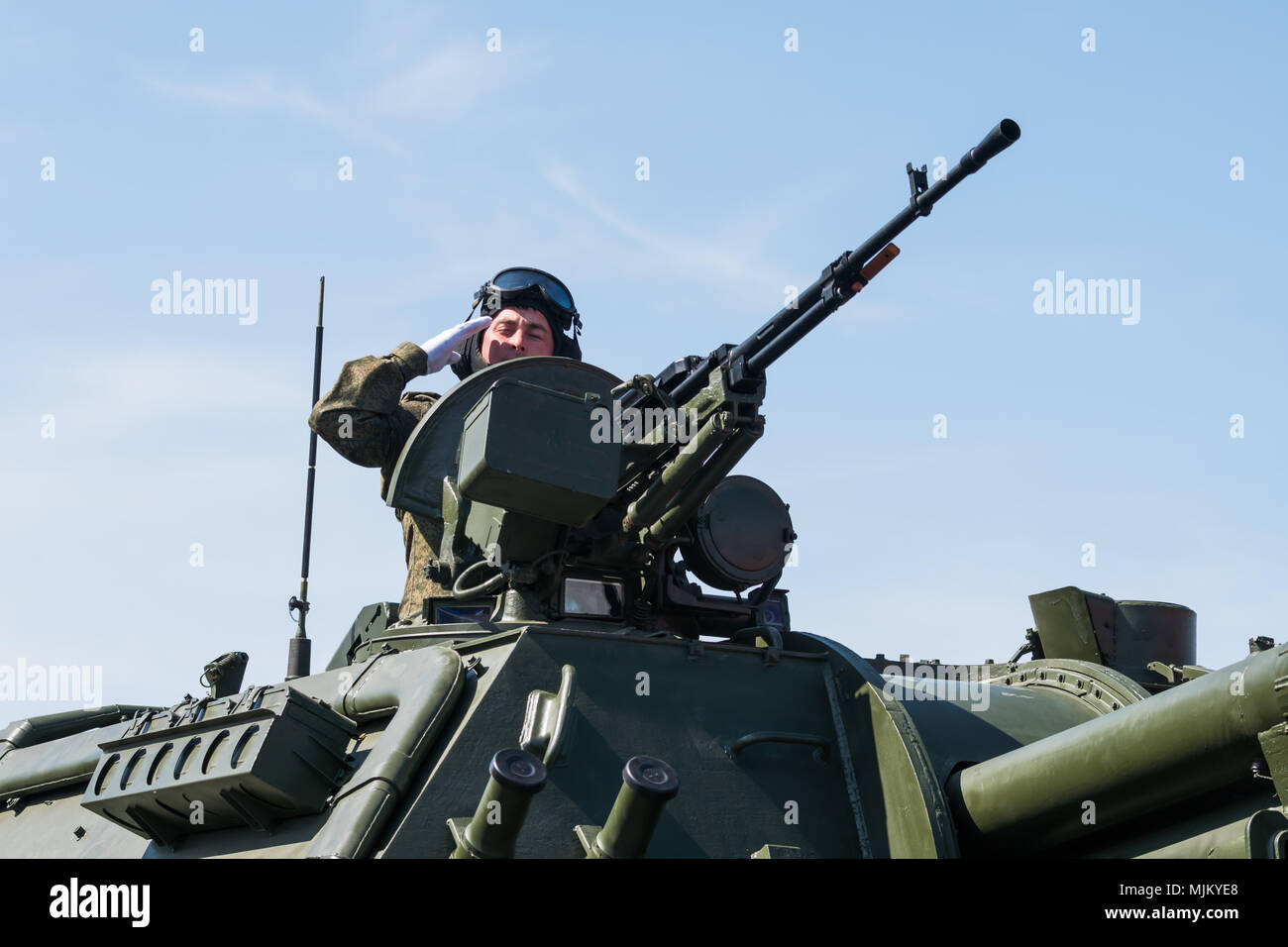 SAMARA - 5. Mai: Generalprobe der militärischen Parade während der Feier der Tag des Sieges im Großen Vaterländischen Krieg gegen den auf dem Platz am 5. Mai 2018 in Stockfoto