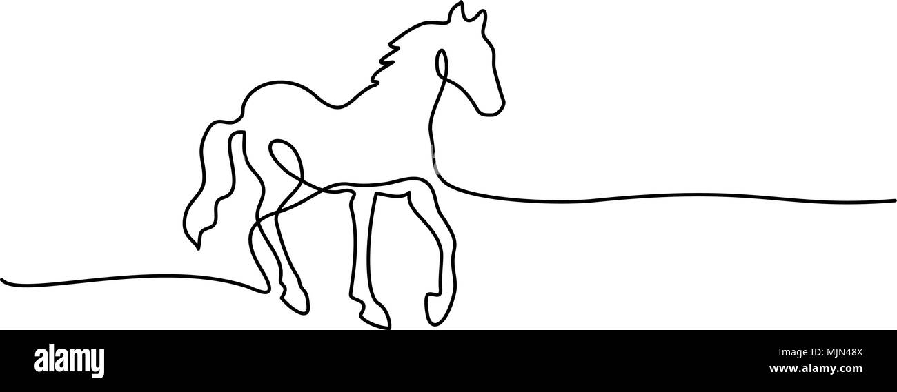 Kontinuierliche eine Linie zeichnen. Horse Logo Stock Vektor