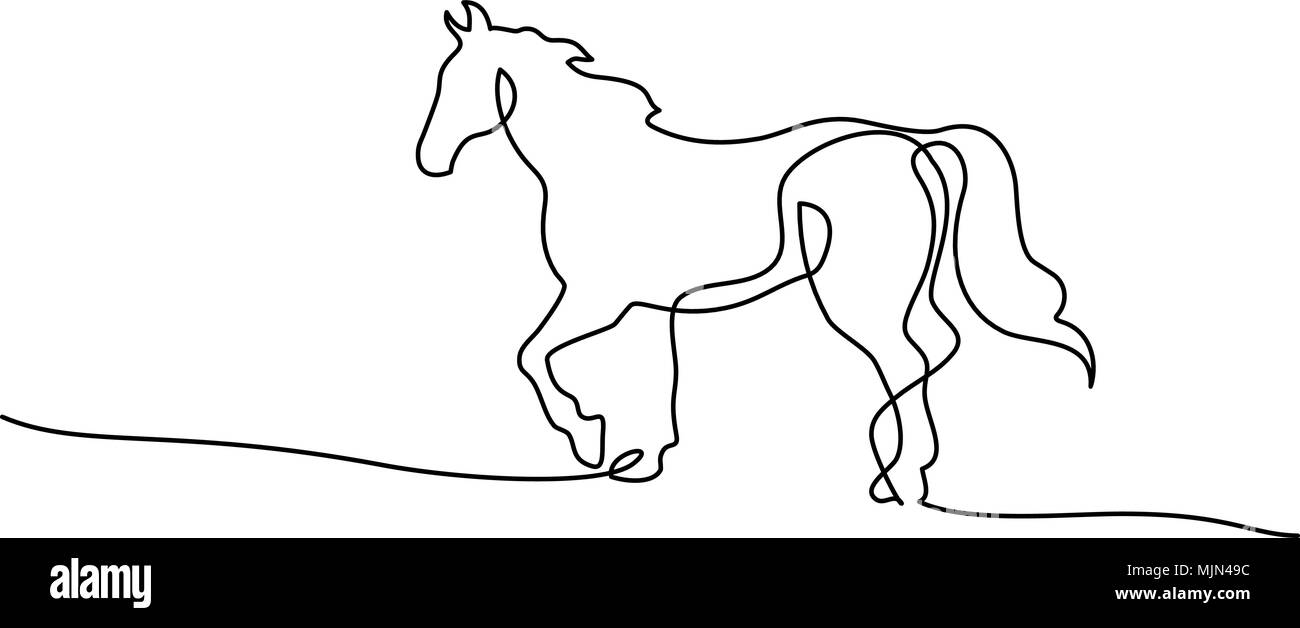 Kontinuierliche eine Linie zeichnen. Horse Logo Stock Vektor
