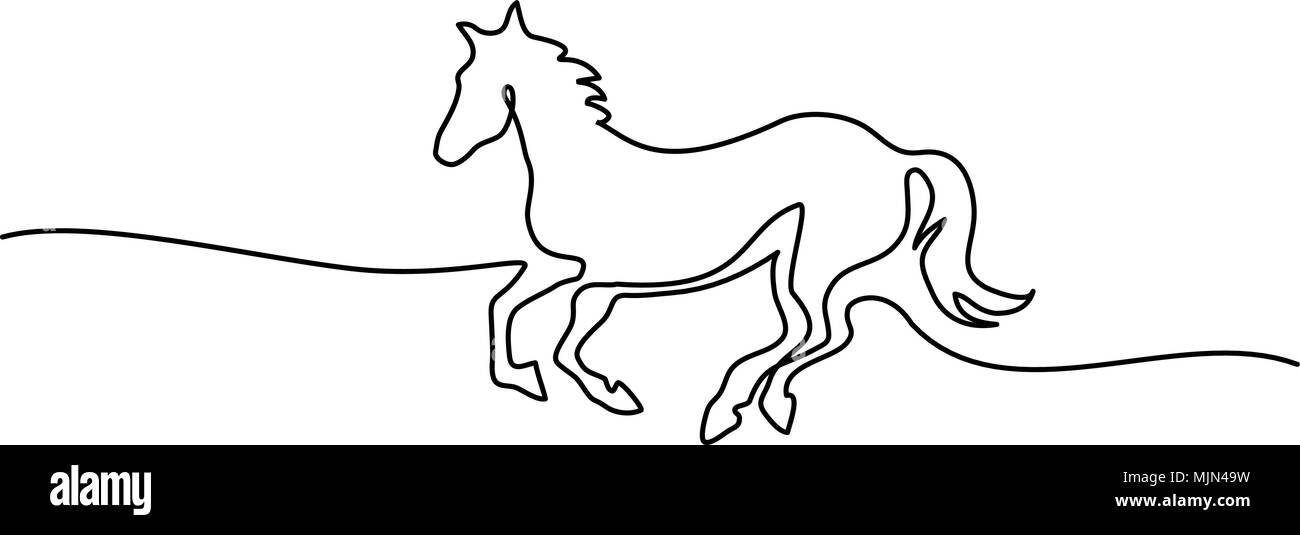 Kontinuierliche eine Linie zeichnen. Horse Logo Stock Vektor