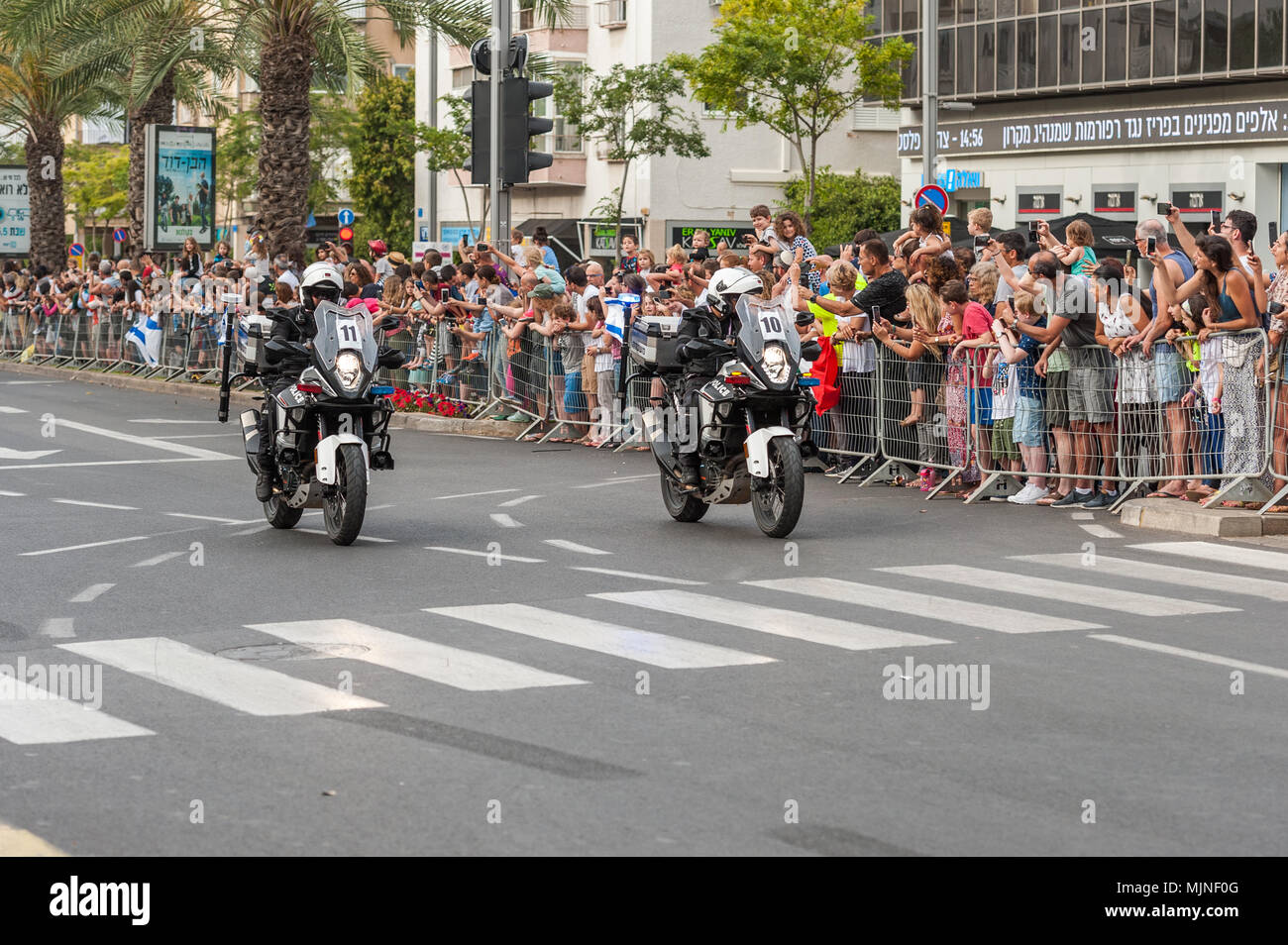 Israel, Tel Aviv-Yafo vom 5. Mai 2018: 2018 Giro d'Italia - Ankunft in Tel Aviv - Umfassende Sicherheit Stockfoto