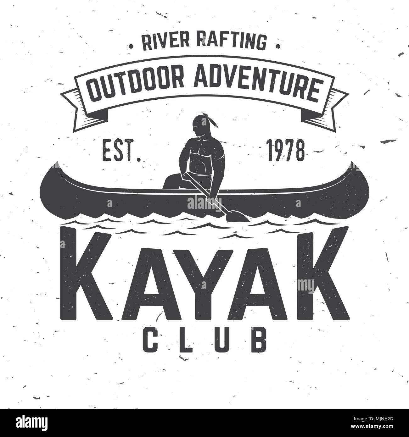 Kajak Club. Vector Illustration. Konzept für T-Shirt, Druck, Stempel oder T-Stück. Vintage Typografie Design mit kayaker Silhouette. Extreme Wasser Sport. Stock Vektor