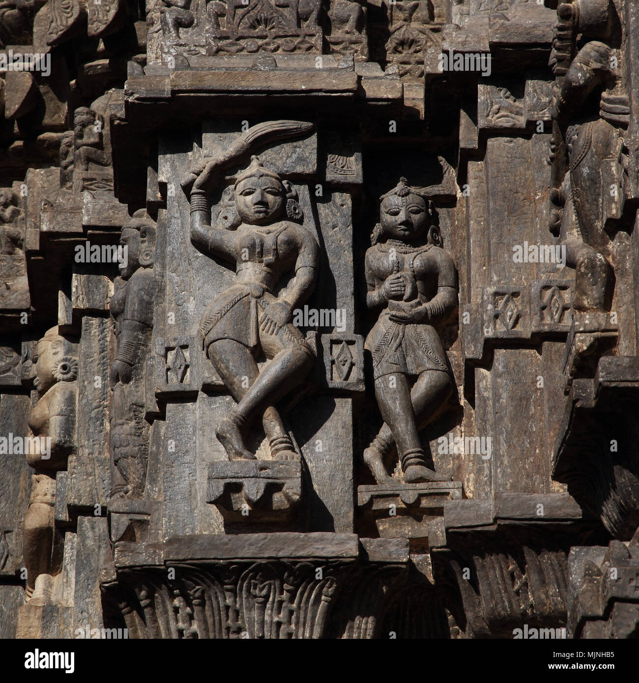 Alte hinduistische Krieger Statuen, die in Bernstein, Rajasthan (Indien) Stockfoto