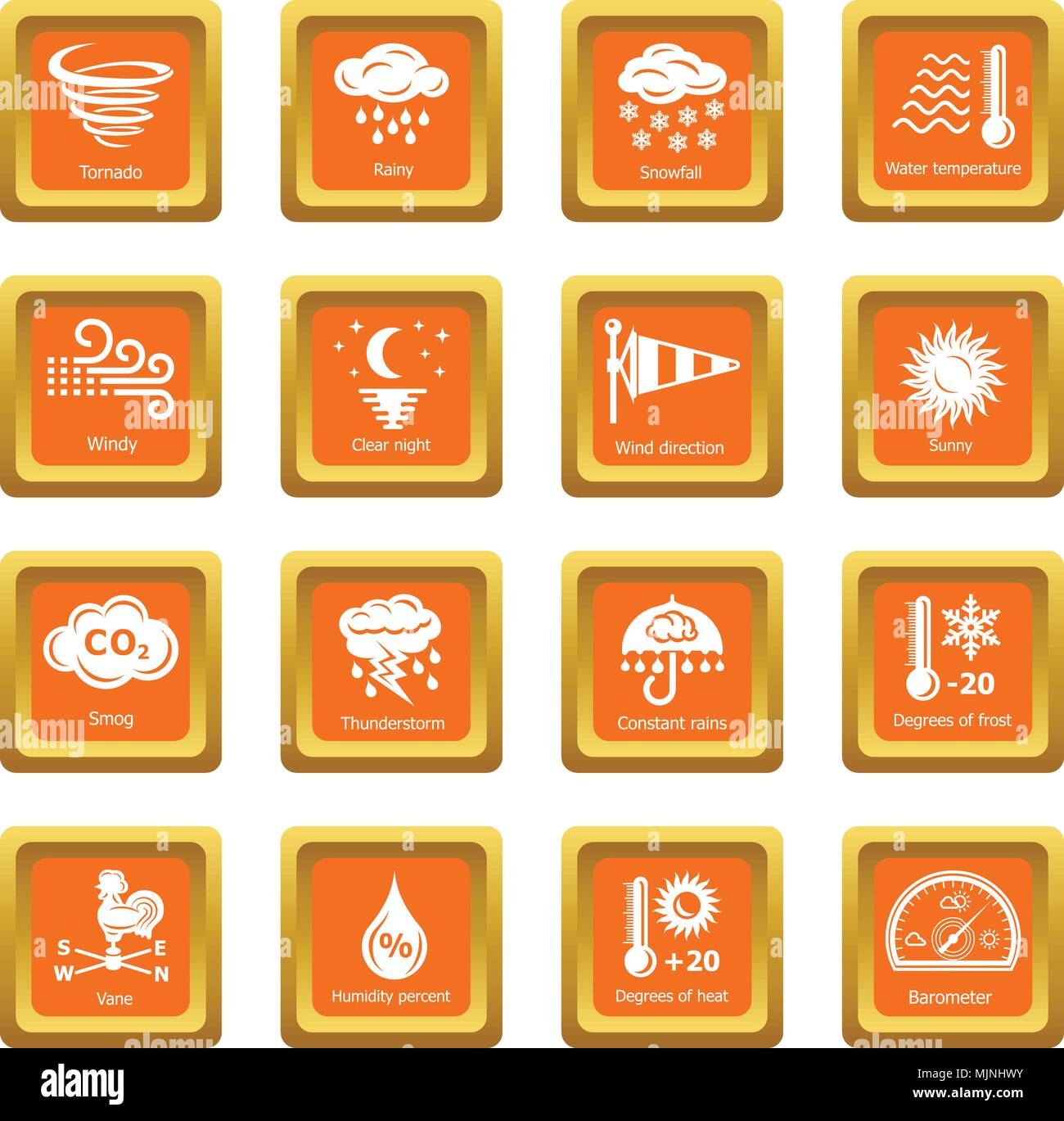 Wetter Icons Set orange Quadrat Vektor Stock Vektor