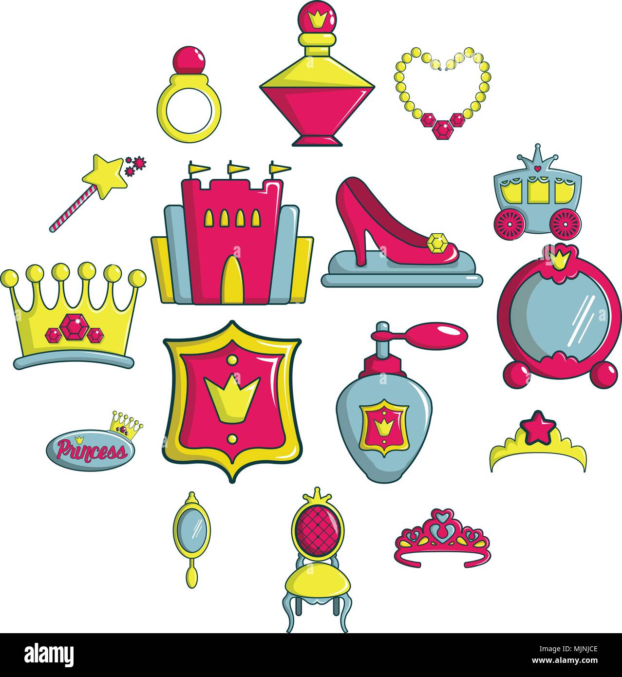 Prinzessin Puppe Icons Set, Cartoon-Stil Stock Vektor