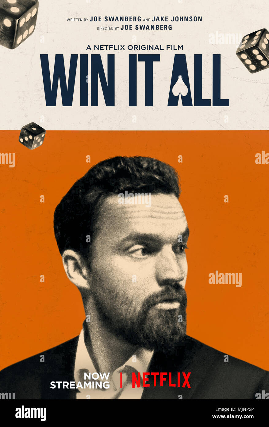 Win It All (2017) von Joe Swanberg Regie und Hauptdarsteller Jake Johnson, Rony Shemon, und Morgan Ng. Eddie verbringt Geld zu ihm anvertraut hat, jemanden ins Gefängnis zu gehen, aber wenn ihr Satz ist unerwartet Verkürzung ist das Rennen auf dem Cash zu ersetzen. Stockfoto