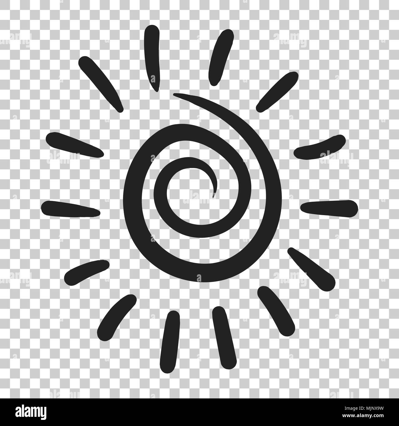 Hand sun Vektor Symbol gezeichnet. Sun Skizze doodle Abbildung. Handdrawn sonnenschein Konzept auf isolierten transparenten Hintergrund. Stock Vektor