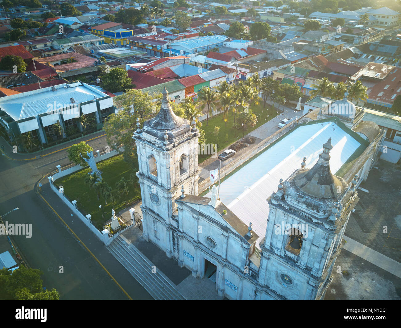 Kirche in Jinotepe Stadt in Nicaragua Antenne drone Ansicht Stockfoto