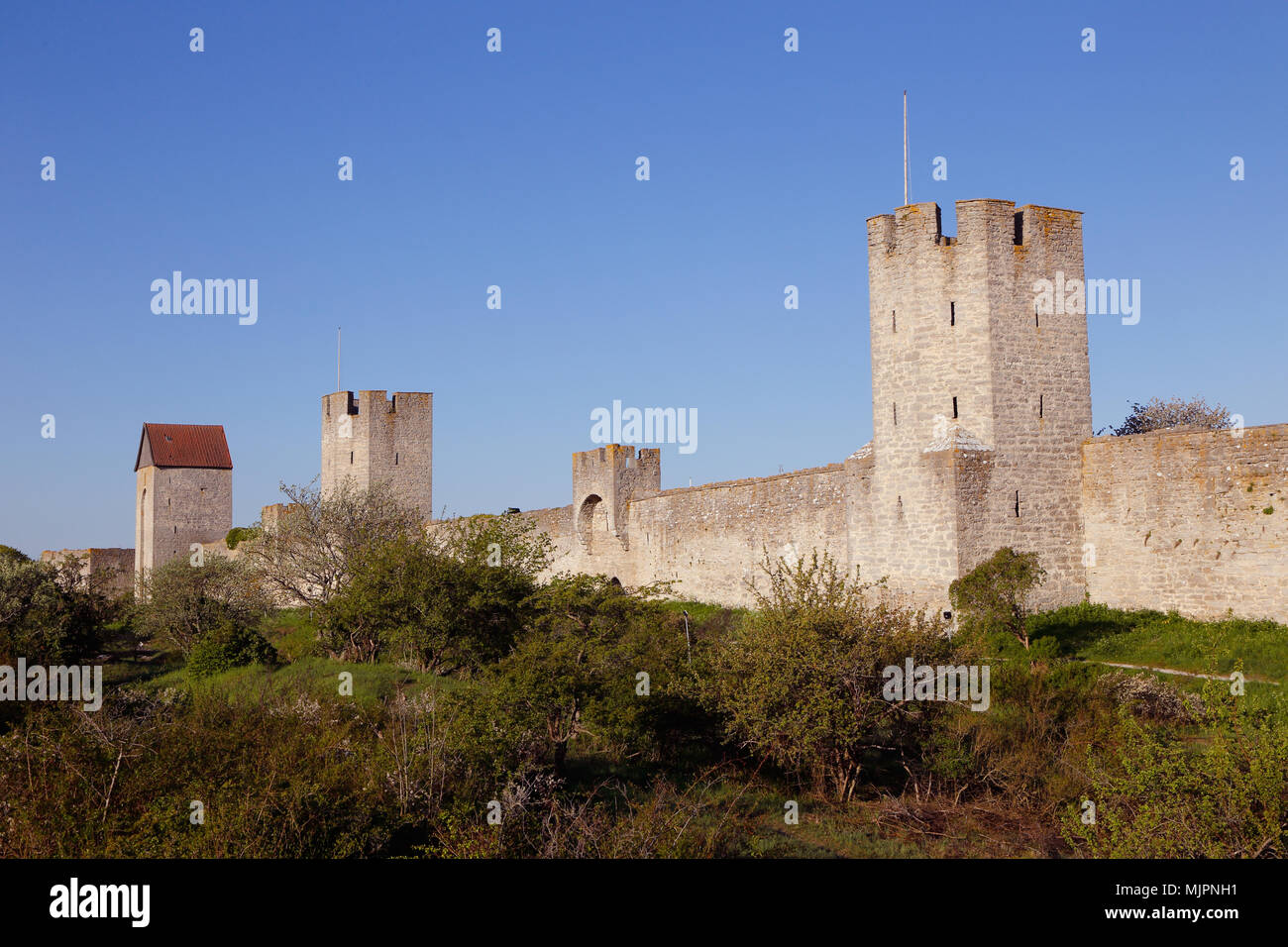 Teil der Stadtmauer umliegenden Visby die primäre Stadt tne Swedhish Provinz Gotland. Stockfoto