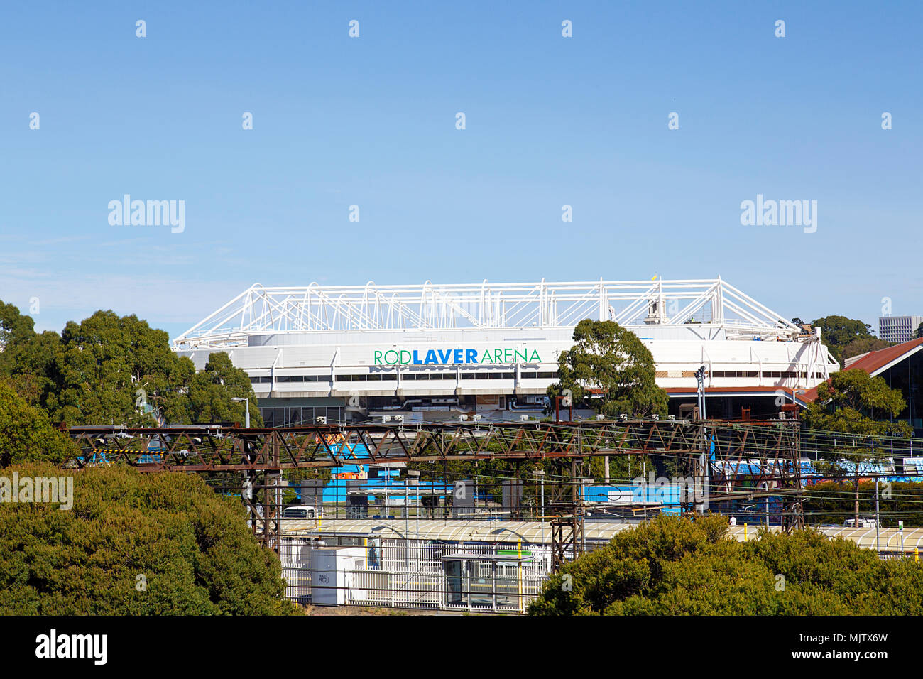 Melbourne, Australien: April 09, 2018: Die Rod Laver Arena ist ein Mehrzweckstadion in Melbourne Park entfernt. Das Australian Open wird es gespielt. Stockfoto