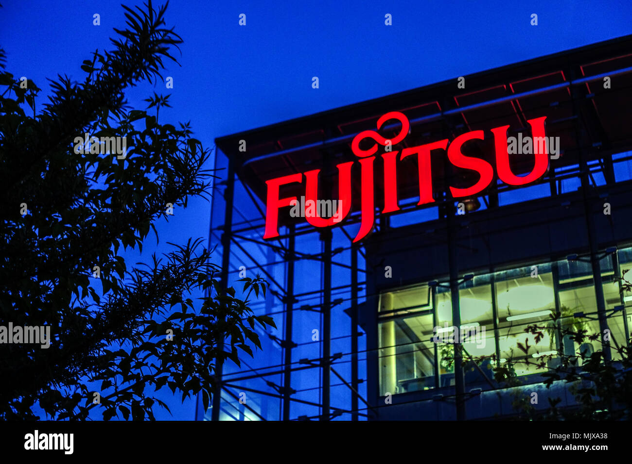 Fujitsu Logo, Zeichen, Prag, Tschechische Republik Stockfoto