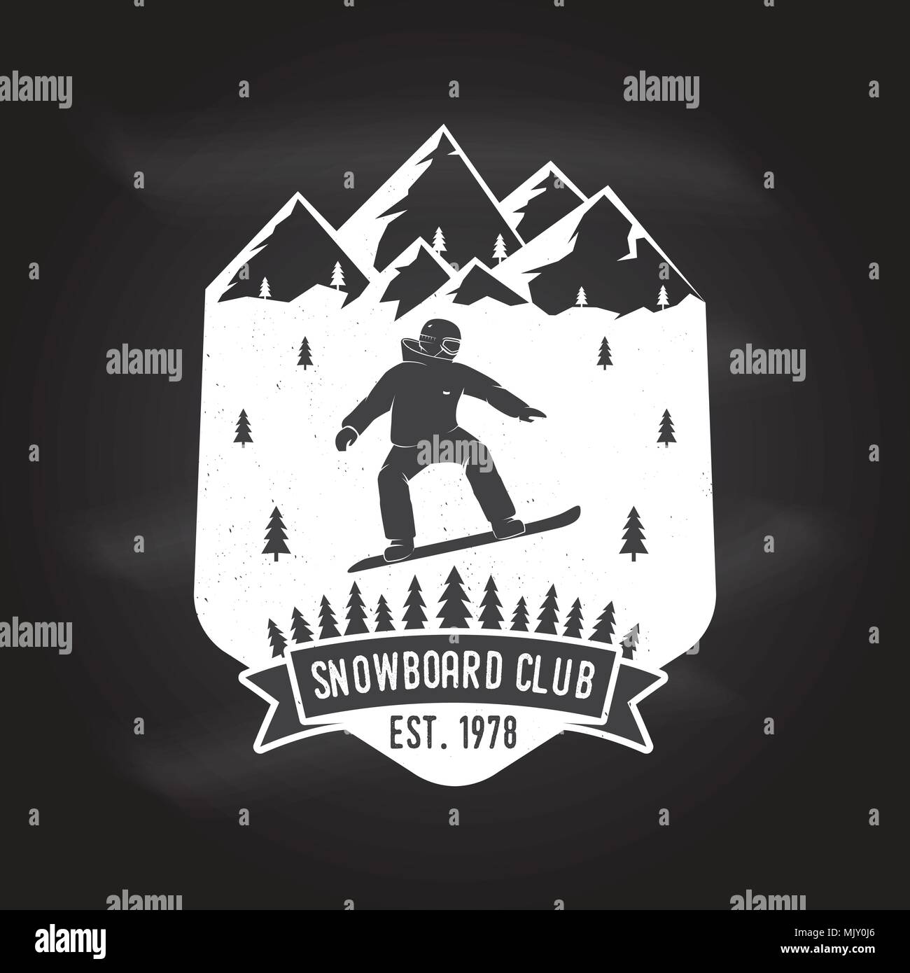 Snowboard Club. Vector Illustration. Konzept für T-Shirt, Druck, Stempel oder T-Stück. Vintage Typografie Design mit Snowboard und Mountainbike Silhouette. Extreme Stock Vektor