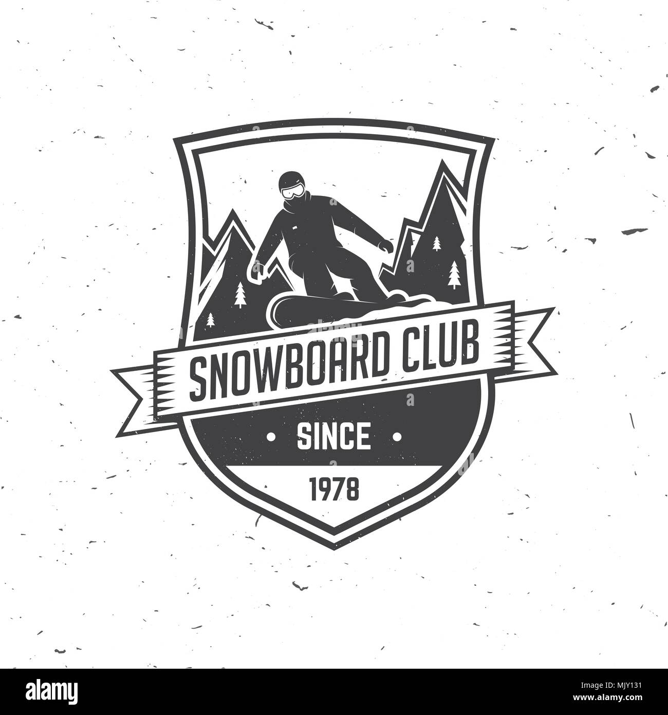 Snowboard Club. Vector Illustration. Konzept für T-Shirt, Druck, Stempel oder T-Stück. Vintage Typografie Design mit Snowboarder und Berg Silhouette. Extrem Stock Vektor