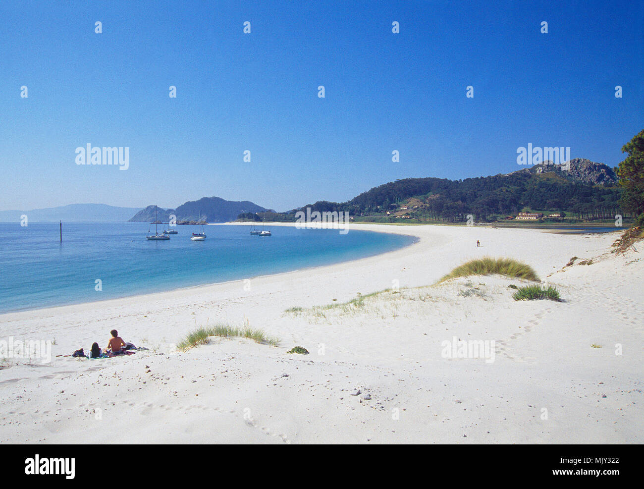 Rodas Strand. Cíes-Inseln, Atlantic Islands National Park, Pontevedra Provinz, Galizien, Spanien. Stockfoto