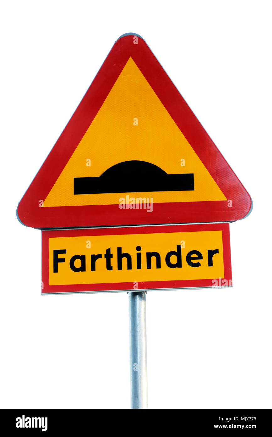 Warnzeichen für Geschwindigkeit Stösse in Schweden isoliert auf weißem Hintergrund Stockfoto