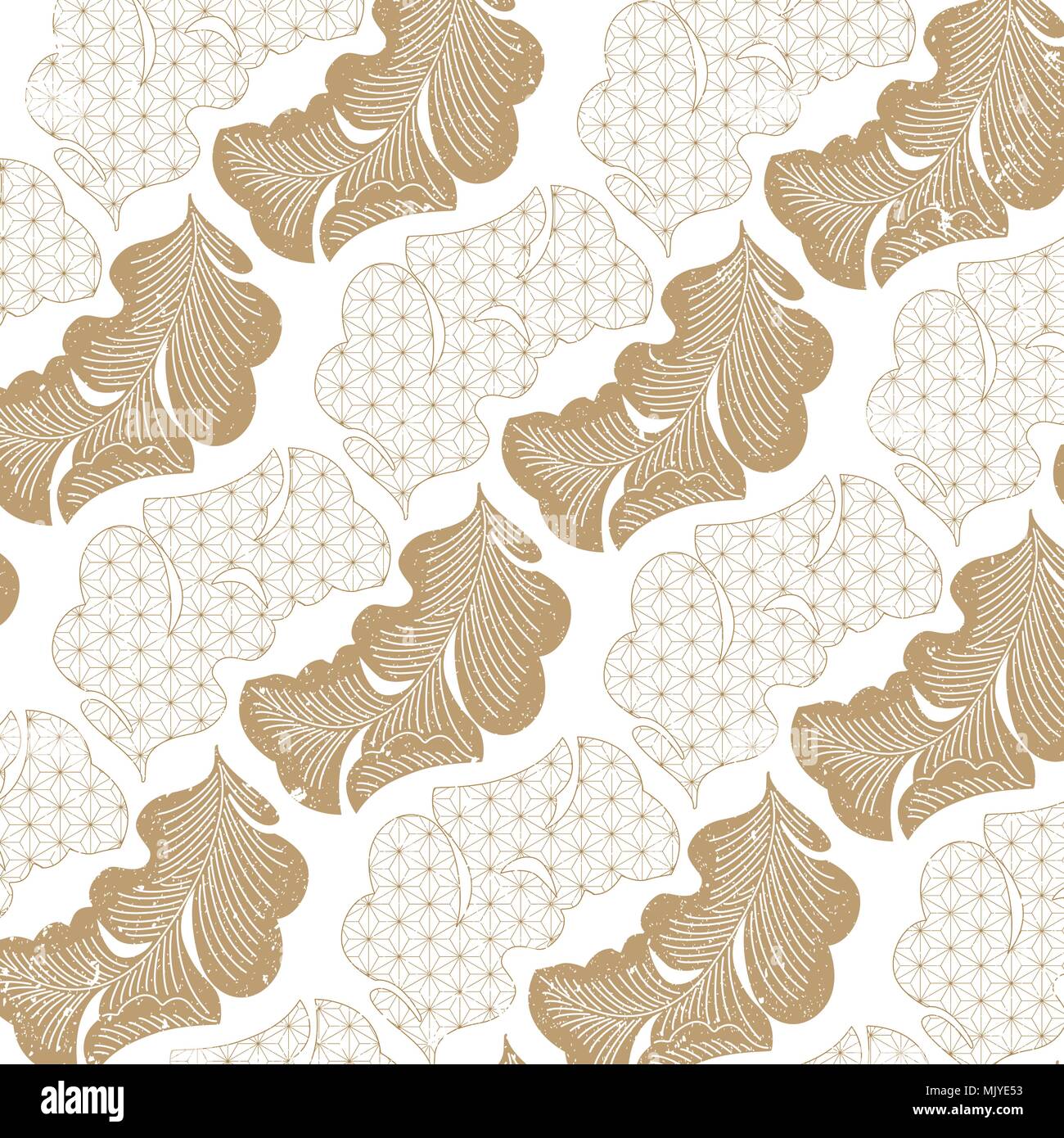 Japanisch. Muster Vektor. Gold geometrischen Hintergrund in Blätter Form Stock Vektor