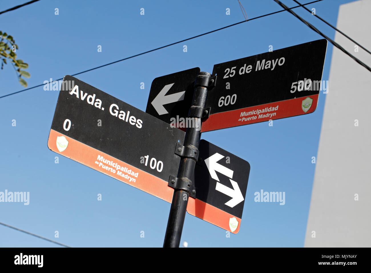 Avenida de Gales Zeichen, Puerto Madryn, Chubut Stockfoto