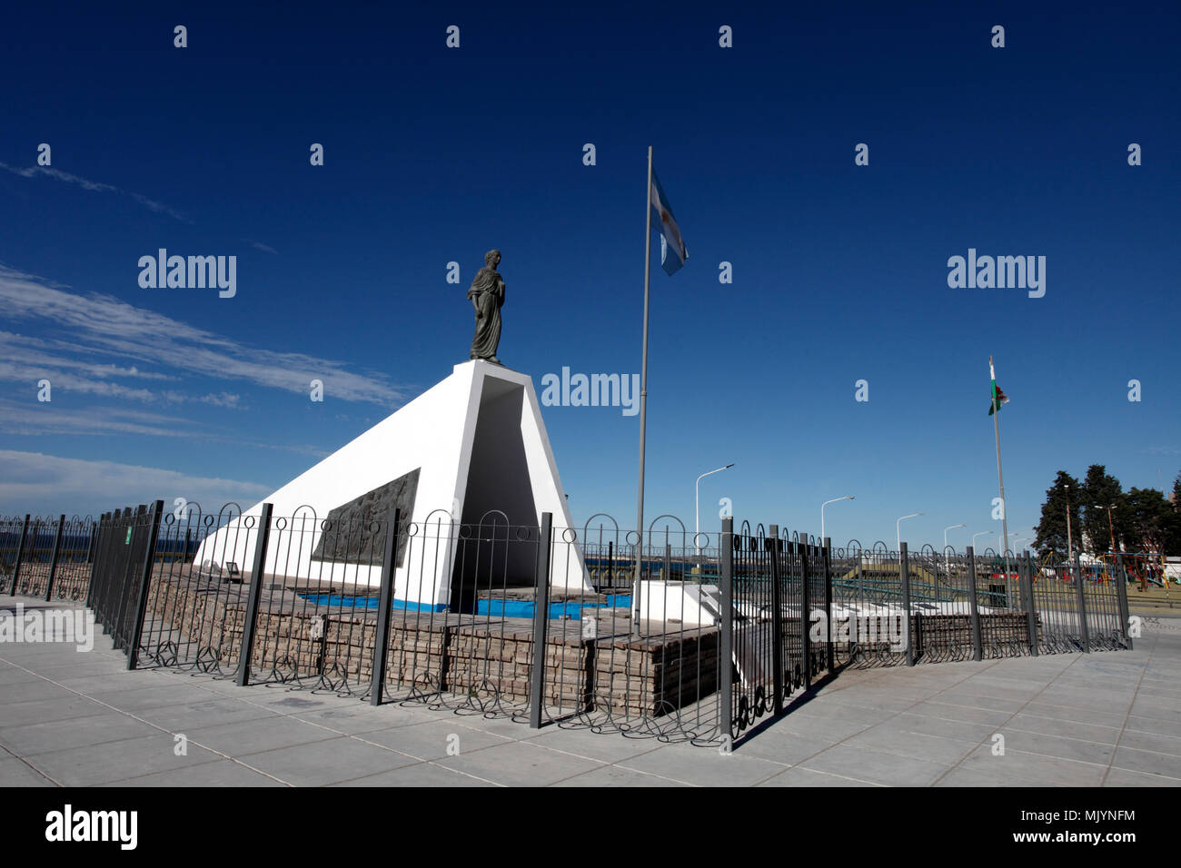 Puerto Madryn Strandpromenade. Statue auf die Walisische Einwanderer oder Siedler, die in Punta Cuevas im Mimosa gelandet. Argentinien, Patagonien, Stockfoto