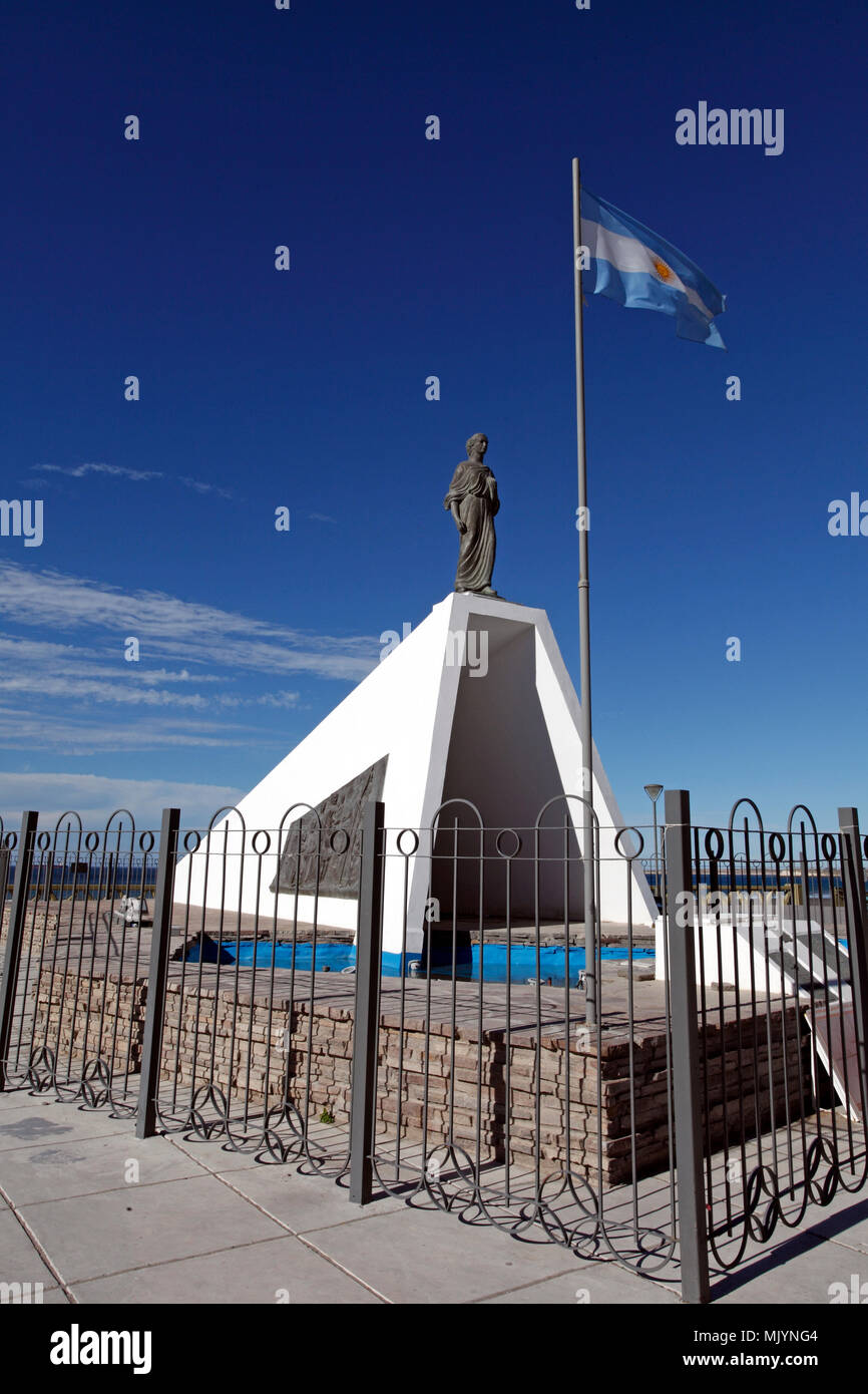 Puerto Madryn Strandpromenade. Statue auf die Walisische Einwanderer oder Siedler, die in Punta Cuevas im Mimosa gelandet. Argentinien, Patagonien, Stockfoto