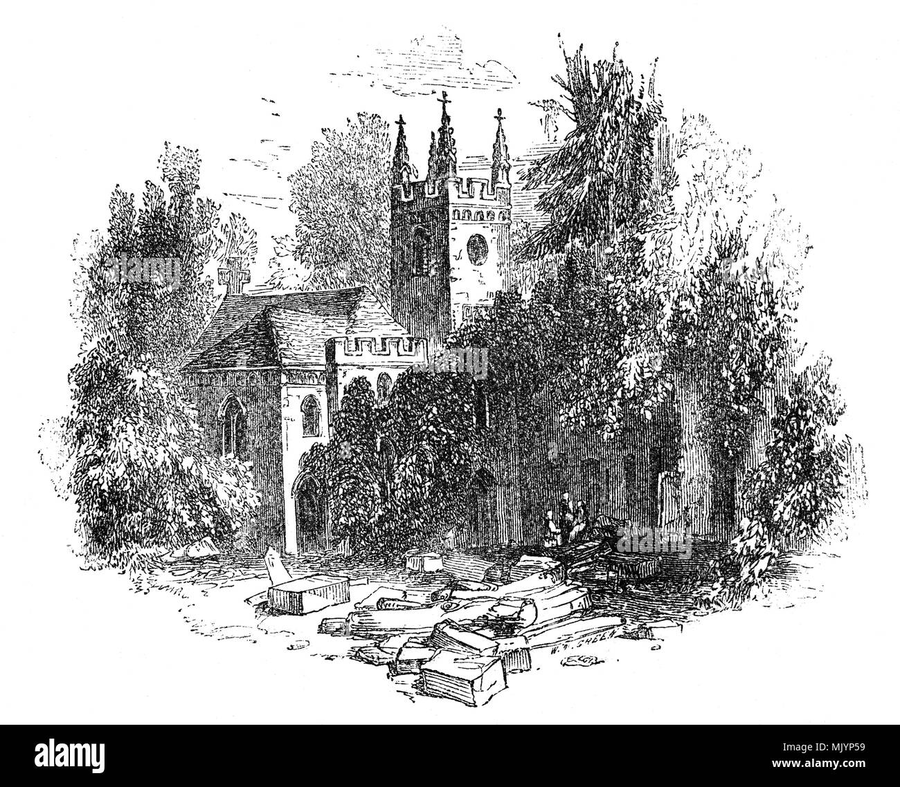 Die Kapelle der Hl. Maria Magdelene an Guy Cliffe aka Kerle Cliff, ein Weiler auf den Fluss Avon in Warwickshire, England. Von der legendären Kerl von Warwick abgeleitet, die sich in eine Einsiedelei auf dieser Website, die sich auf die Gründung einer chantry Led im Jahr 1423. Stockfoto