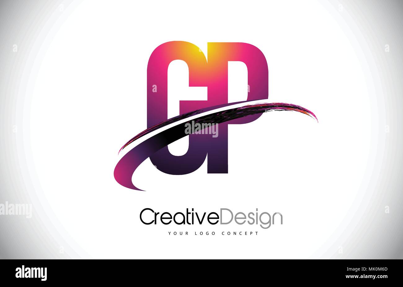 GP G P Purple schreiben Logo mit Swoosh. Kreative Magenta moderne Briefe Vektor Logo Illustration. Stock Vektor