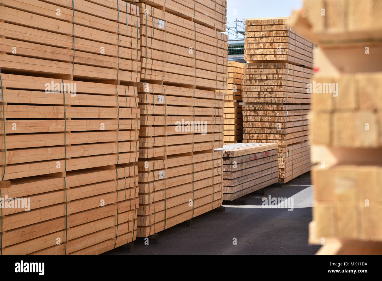 Industrieanlagen- und Sägewerk - Lagerung von Holz Stockfoto