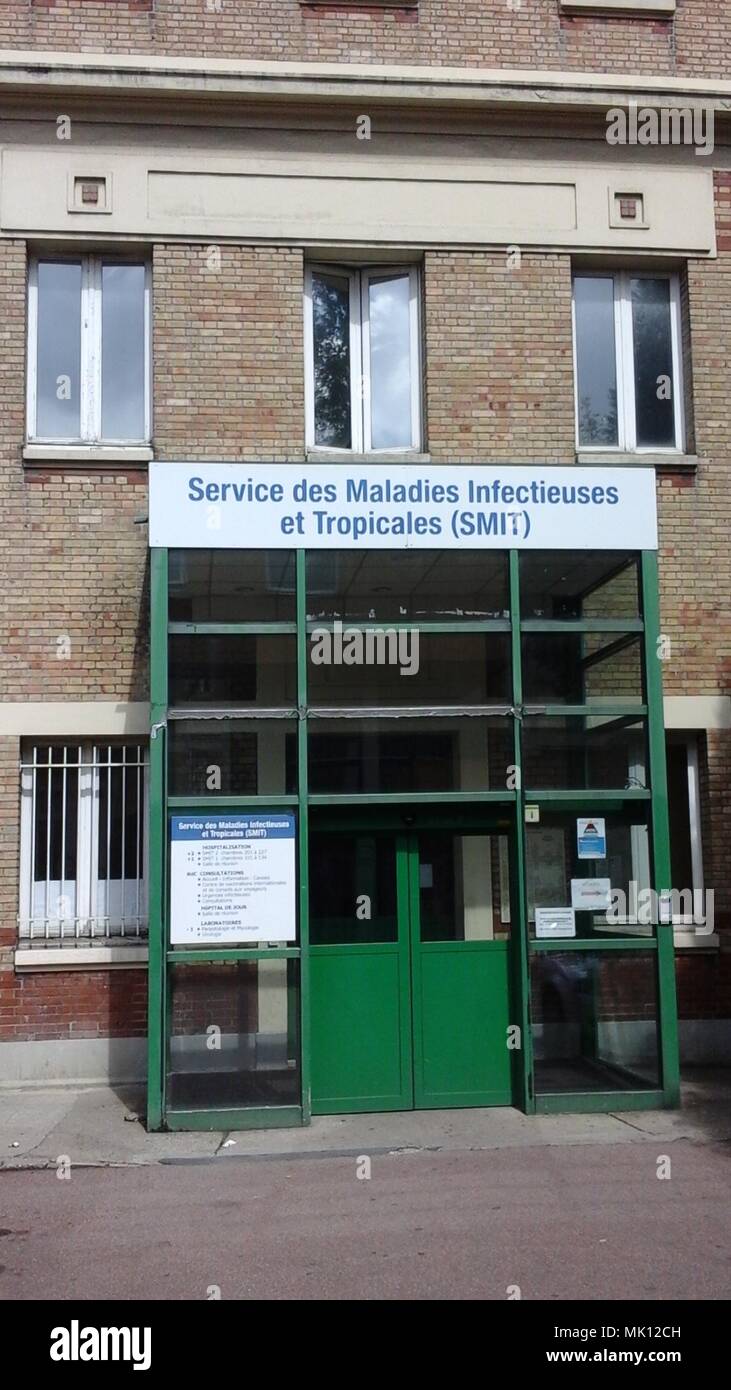 Paris, Frankreich, Front French Hospital Sign, Bichat, SMIT, Maladie Infectieuse, Front, Infektionskrankheiten Stockfoto