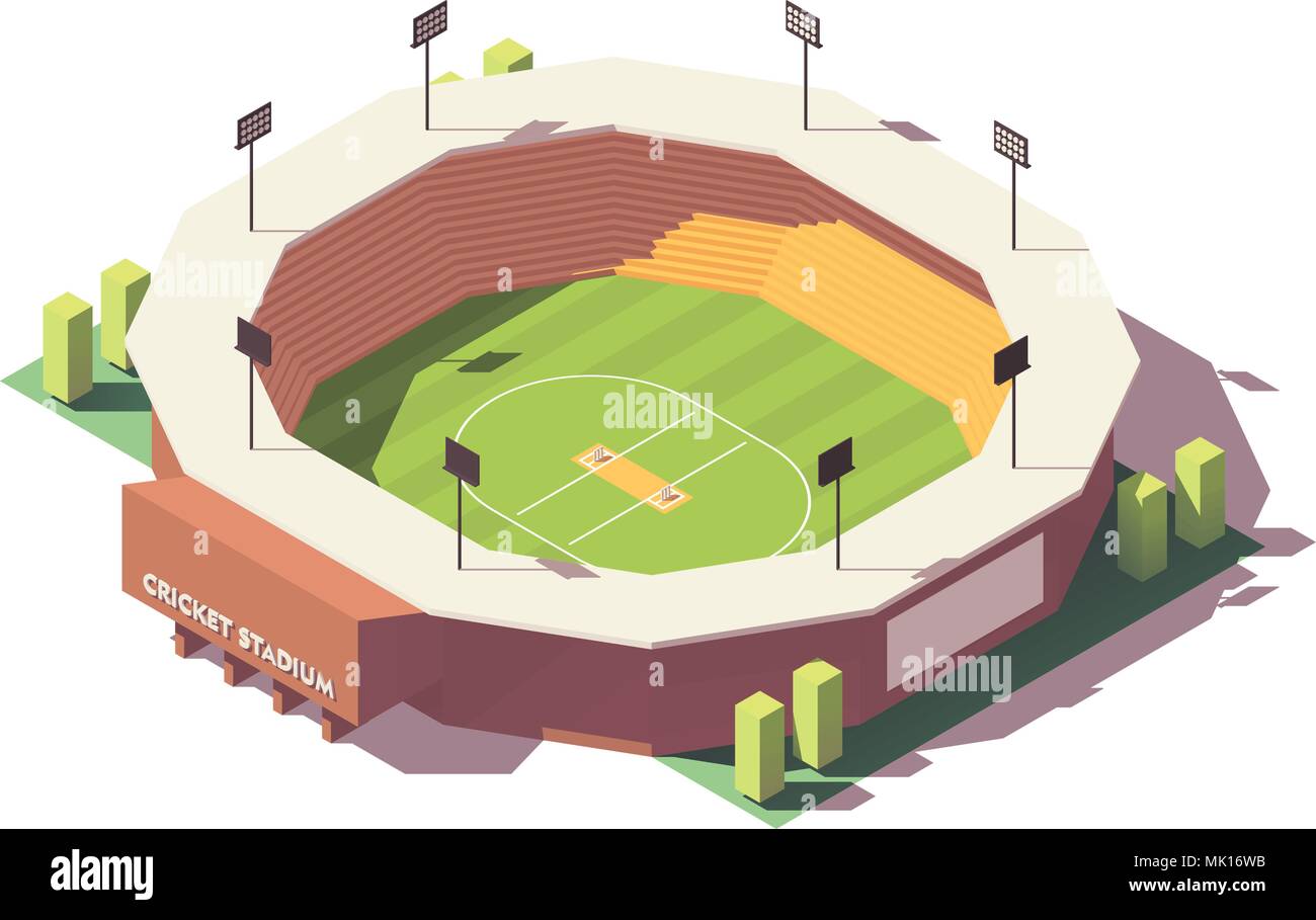 Vektor isometrische Low Poly Cricket Stadion Stock Vektor