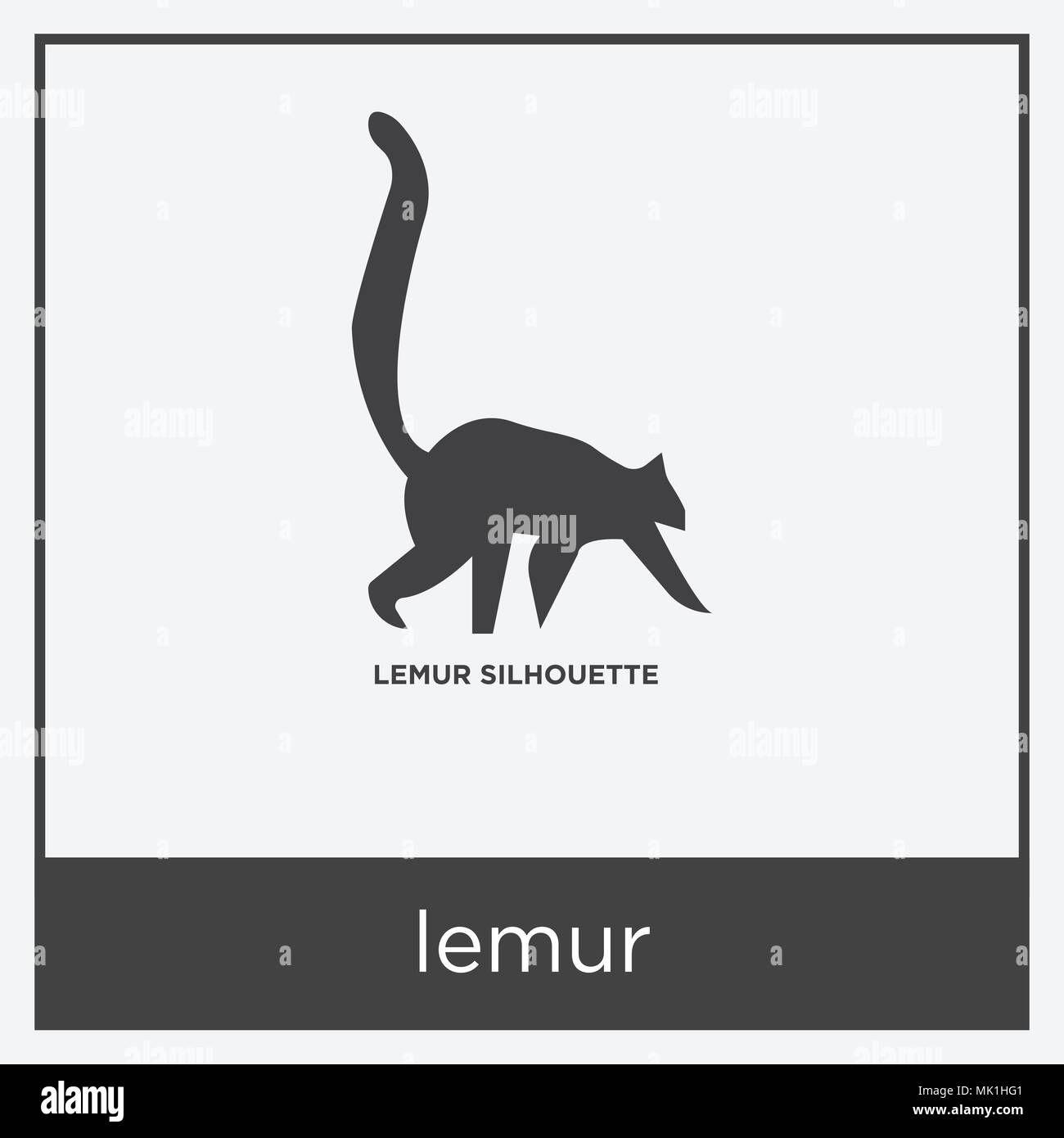 Lemur Symbol auf weißem Hintergrund mit grauen Rahmen, Zeichen und Symbol isoliert Stock Vektor