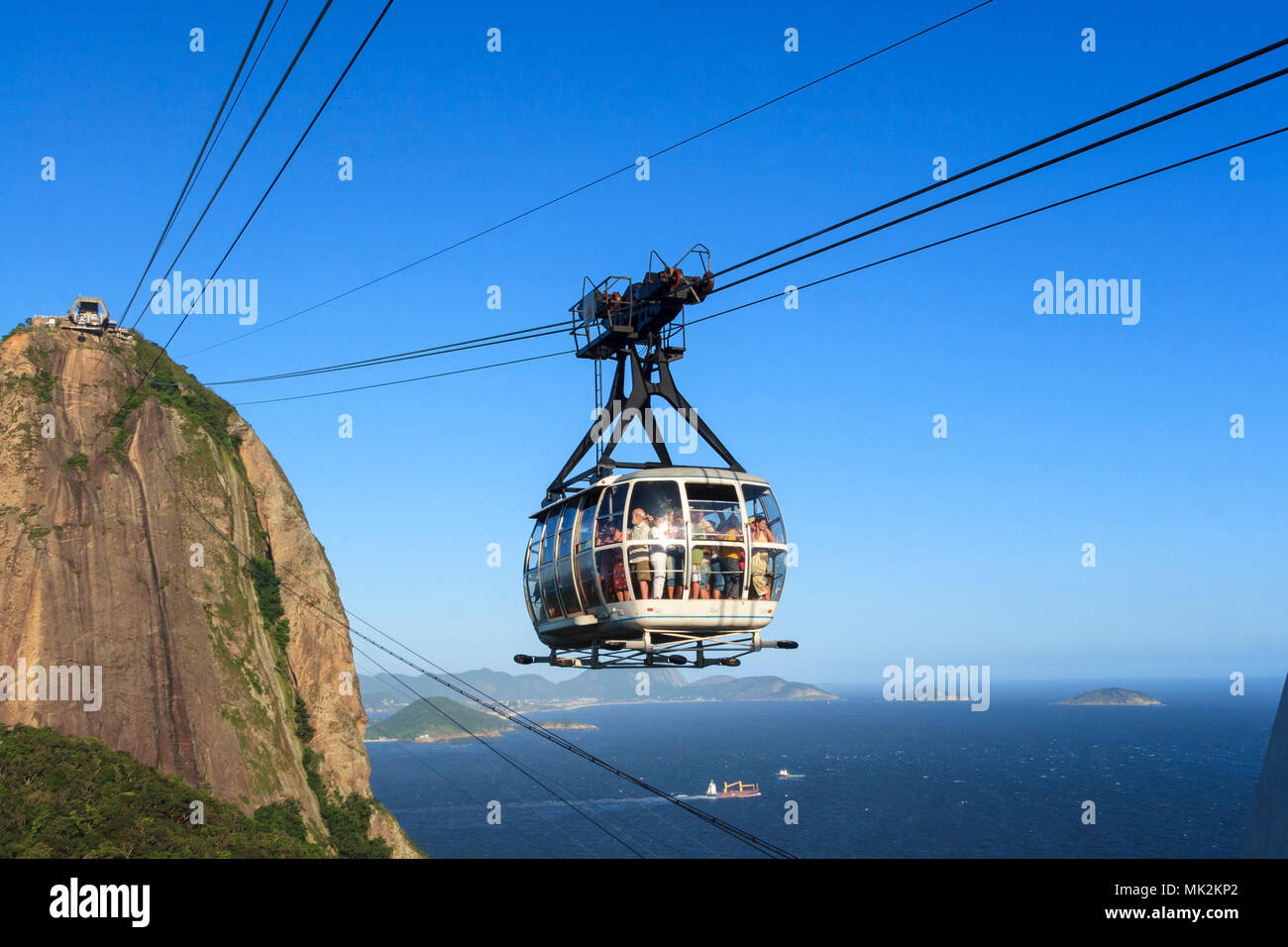 Der zuckerhut Seilbahn, das zwischen Morro da Urca und Sugarloaf Mountain läuft Stockfoto