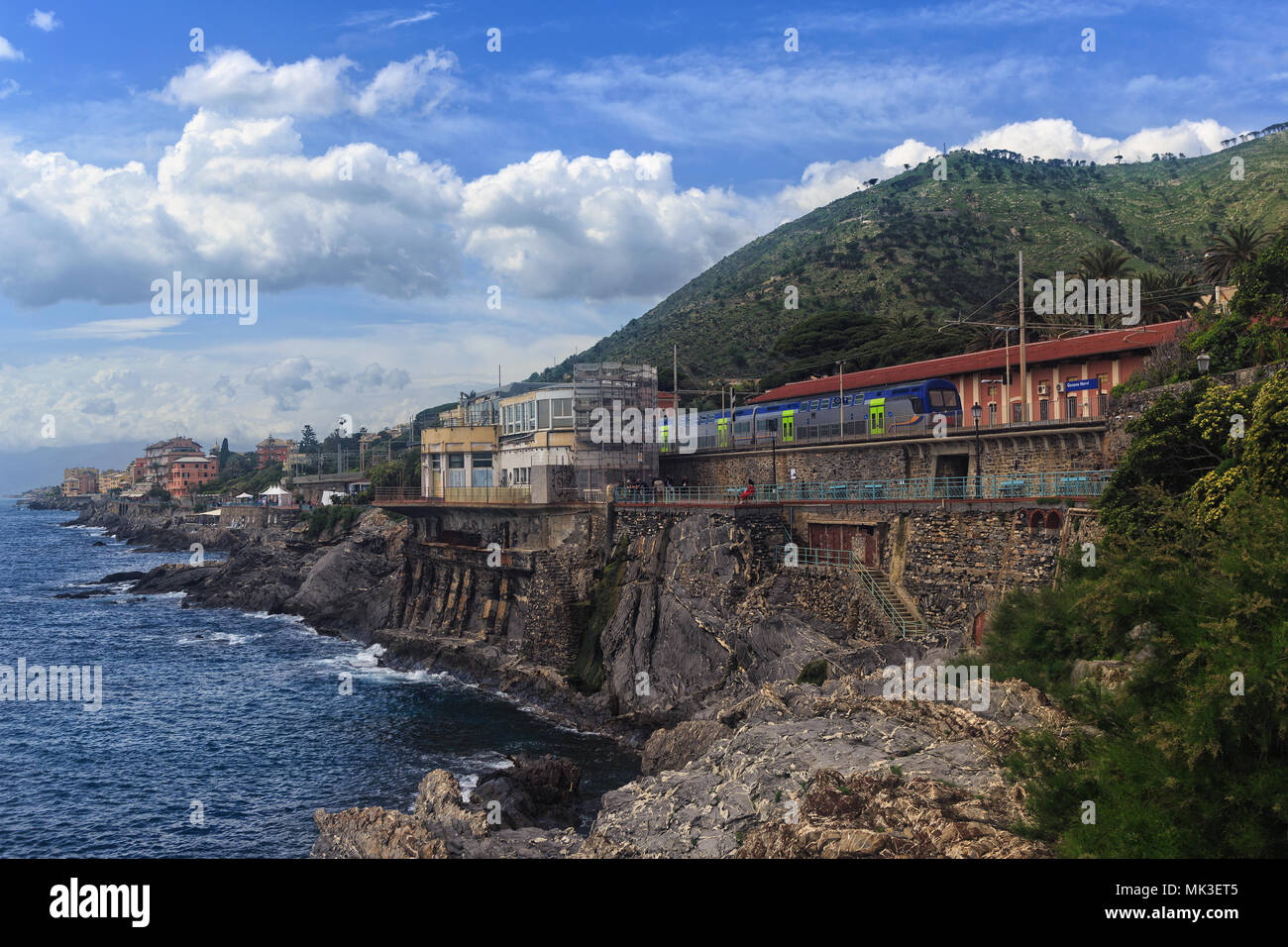 Küste und der Promenade in Genova Nervi, Ligurien, Italien Stockfoto