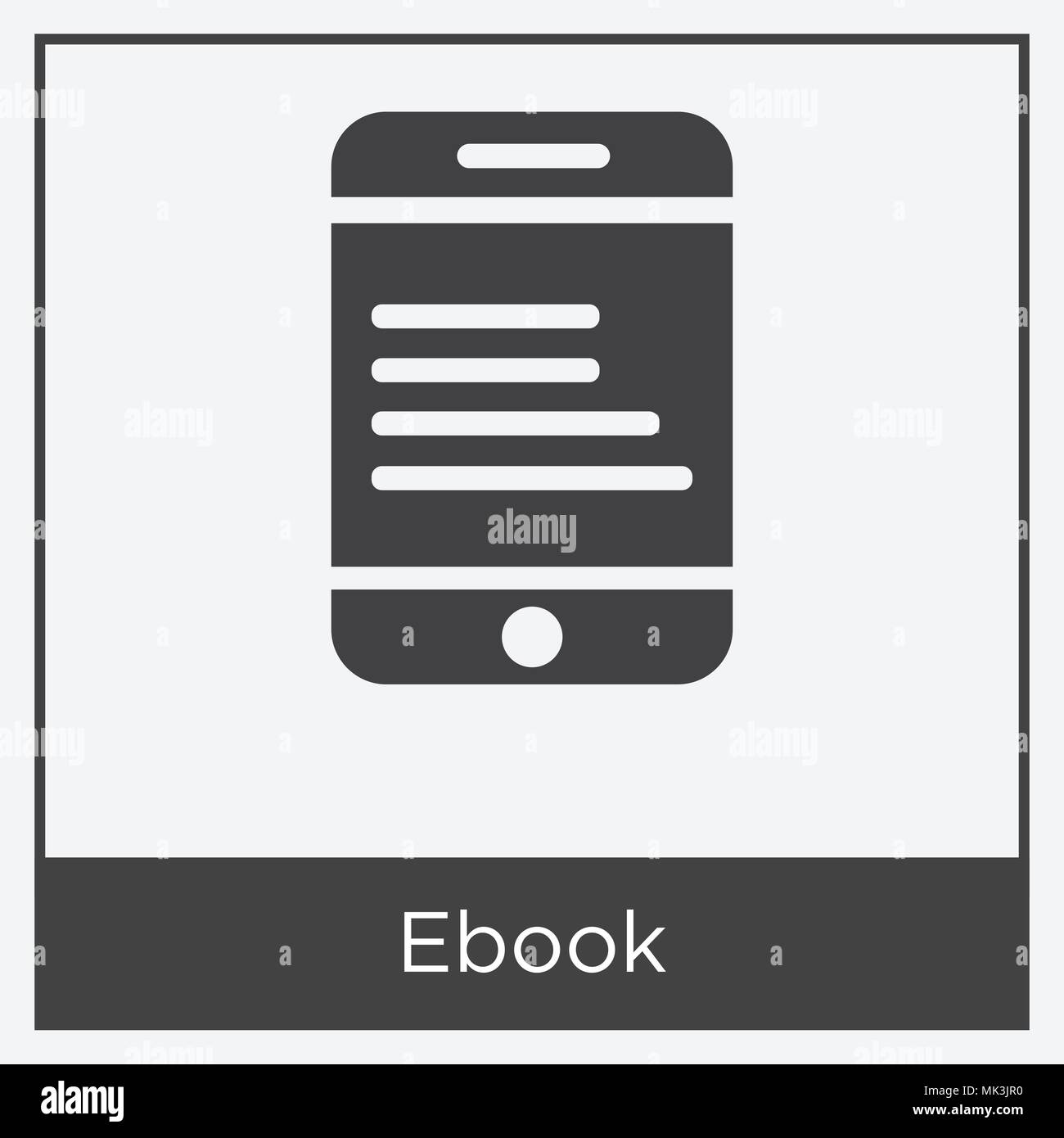 Ebook Symbol auf weißem Hintergrund mit grauen Rahmen, Zeichen und Symbol isoliert Stock Vektor