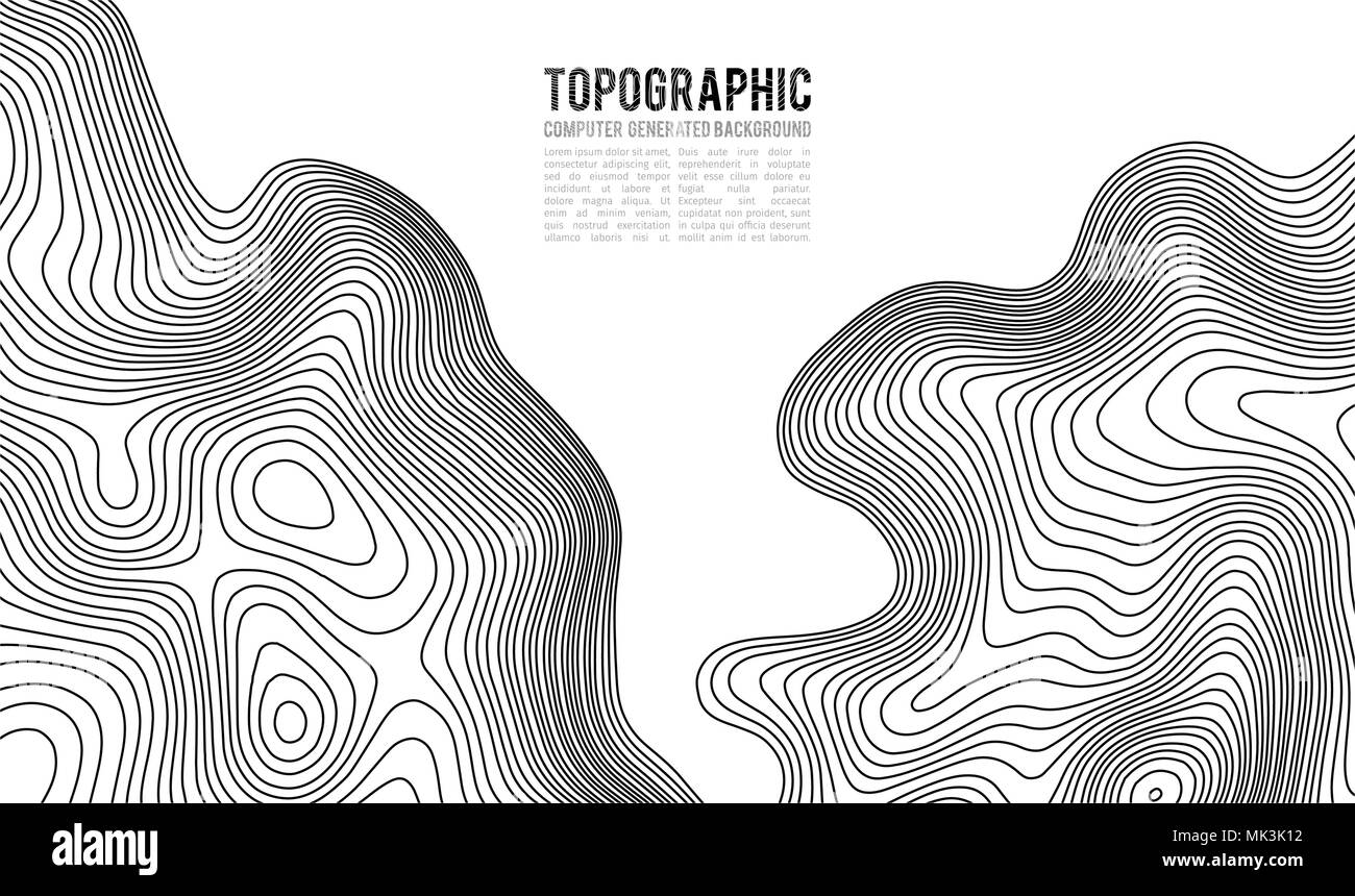 Topografische Karte Kontur Hintergrund. Topo Karte mit Höhenangaben. Konturkarte Vektor. Geographische Welt Topographie Map Grid abstract Vector Illustration. Berg Wanderweg line Map Design. Stock Vektor