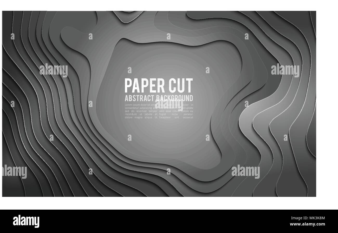 Papier schneiden banner Konzept. Papier schnitzen abstrakter Hintergrund für Karte Poster Broschüren Flyer Design in grauen Farben. 3d abstrakt Hintergrund Stock Vektor