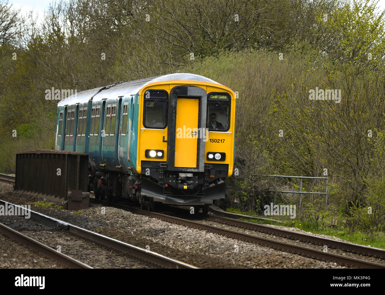 Diesel Personenzug betrieben von Arriva Trains Wales. Ein neuer Betreiber für die Wales und die Grenzen Franchise wird am 23. Mai 2018 bekannt gegeben. Stockfoto