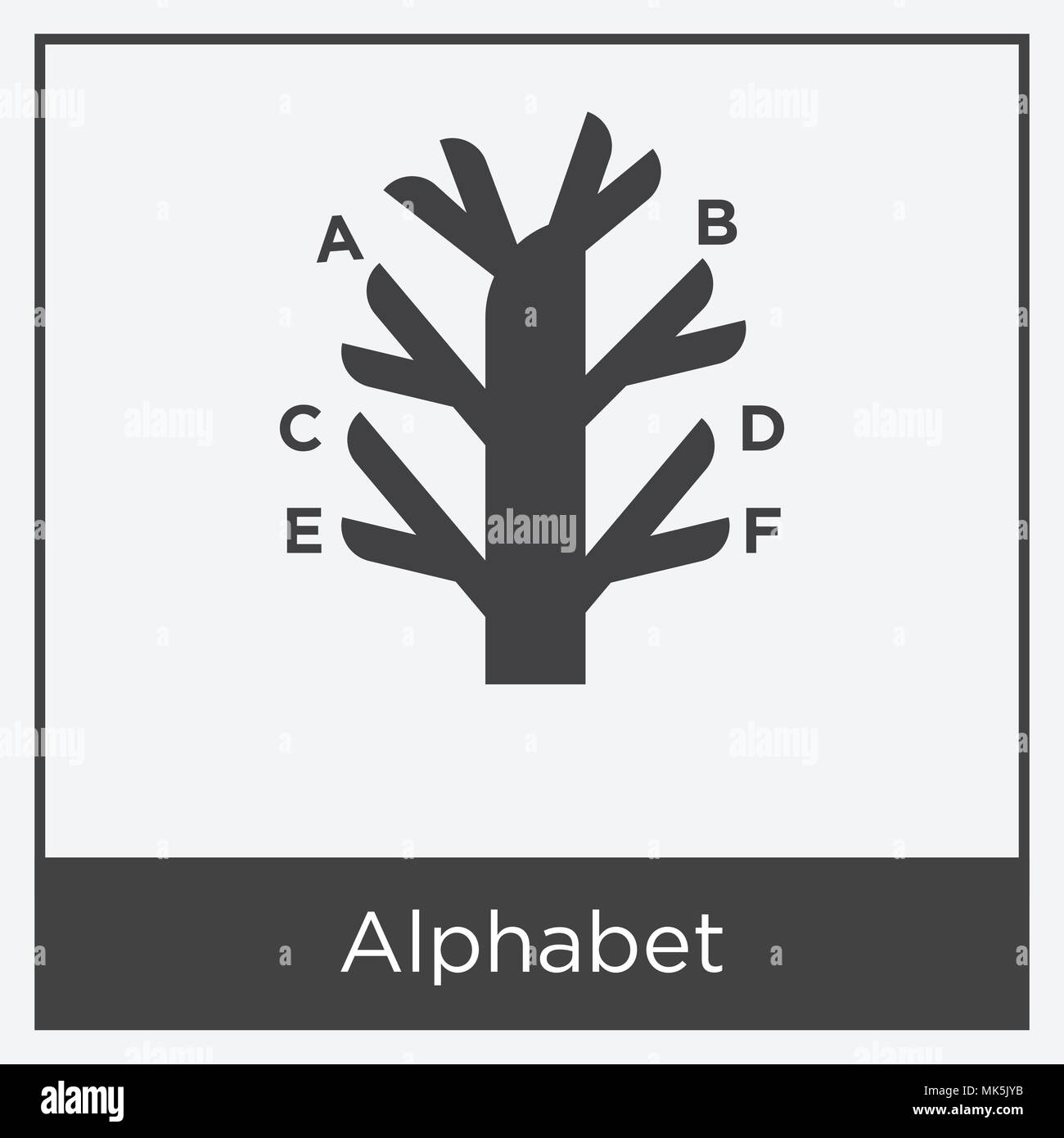 Alphabet Symbol auf weißem Hintergrund mit grauen Rahmen, Zeichen und Symbol isoliert Stock Vektor