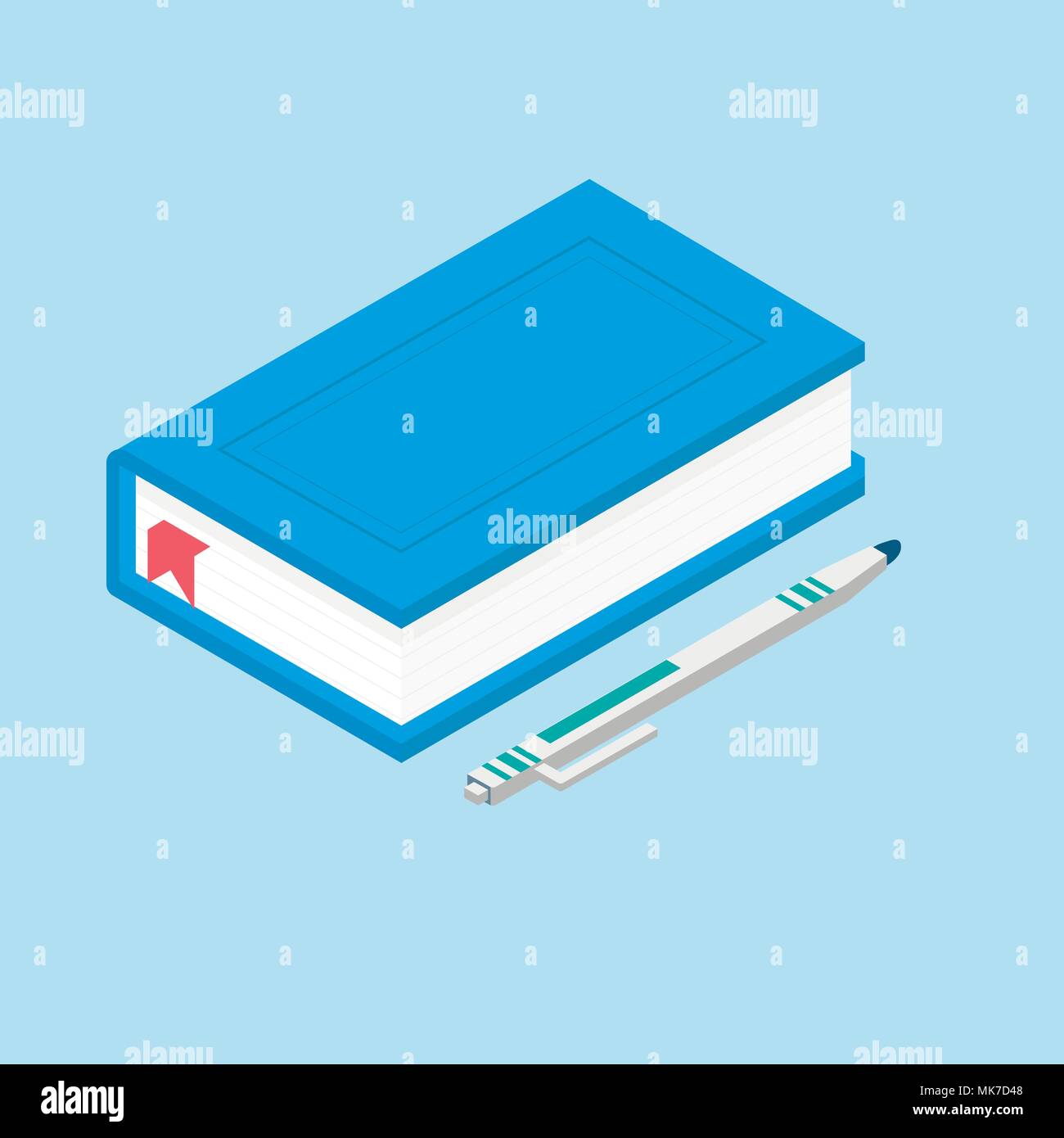 Isometrische 3d-school Supplies mit Buch, Stiftsatz. Vektor zurück zu Hintergrund Schule mit Schreibwaren. Büro Zubehör. Stock Vektor