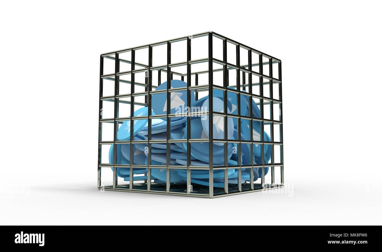 Blue Paper Plane Münzen im Gefängnis isoliert 3D-Rendering Stockfoto