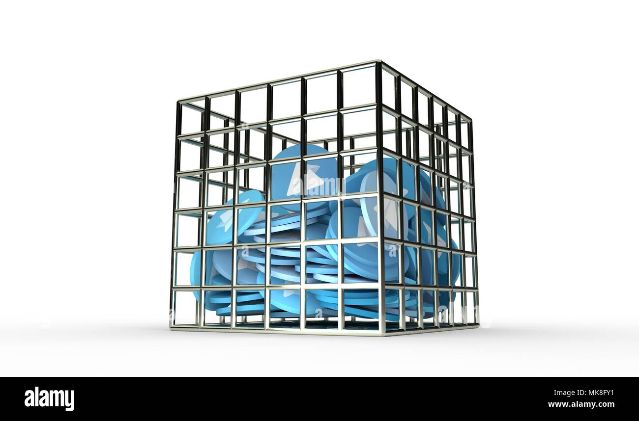 Blue Paper Plane Münzen im Gefängnis isoliert 3D-Rendering Stockfoto