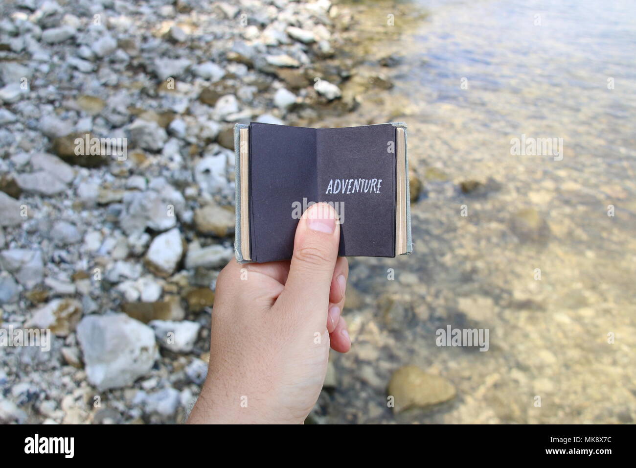 Abenteuer Reisen und Ferien Text - Konzept Stockfoto